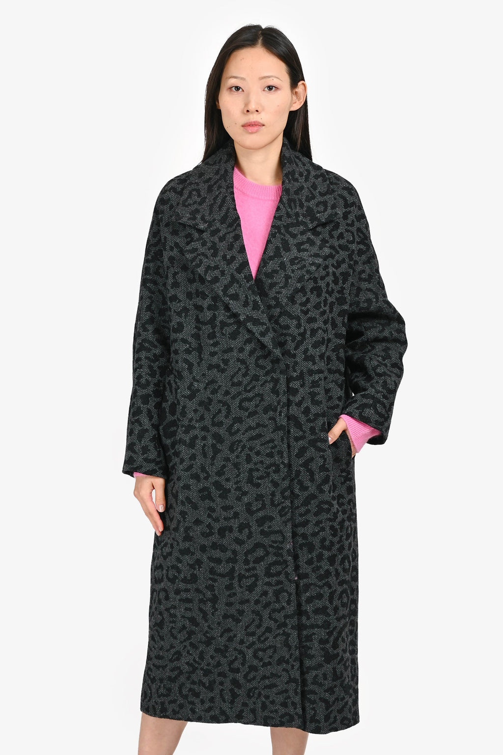 Valentino 2020 Grey/Black Wool Leopard Print Coat Size 36