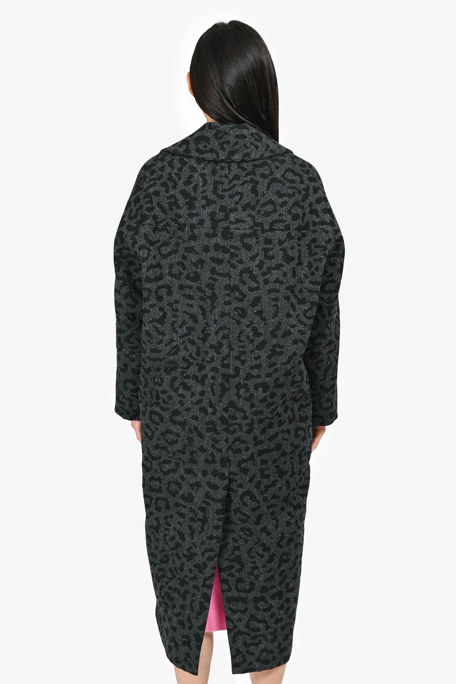 Valentino 2020 Grey/Black Wool Leopard Print Coat Size 36