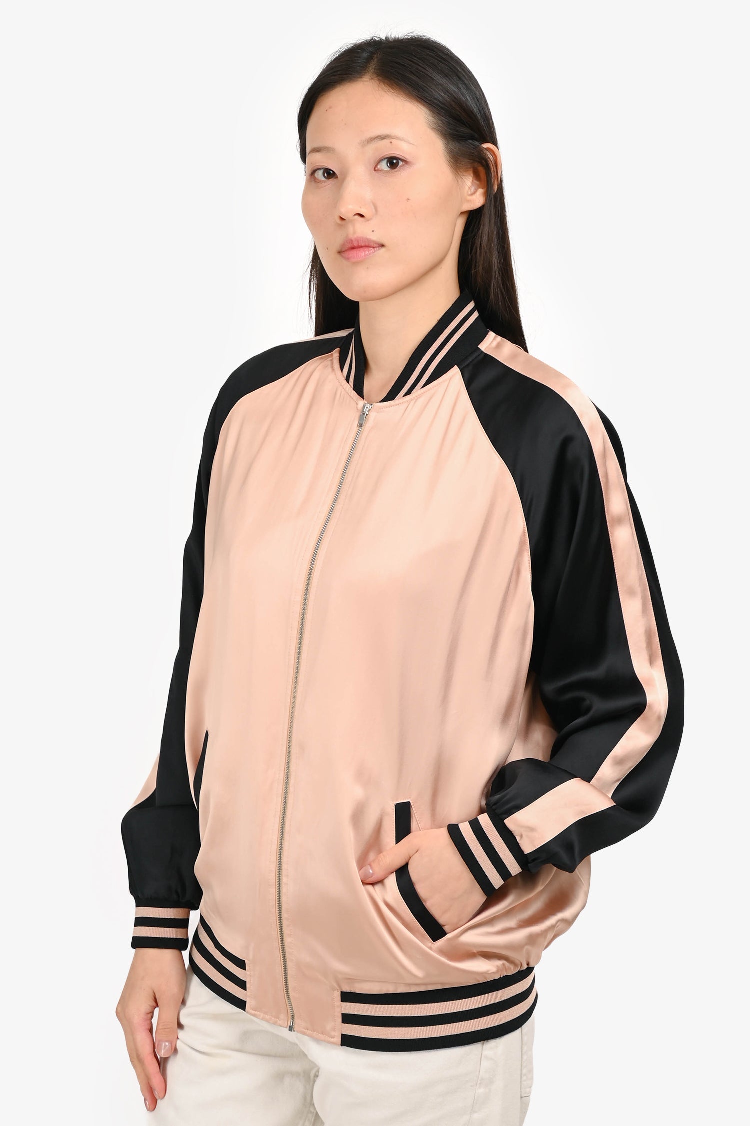 Saint Laurent 2016 Black/Pink Bomber Jacket Size 36