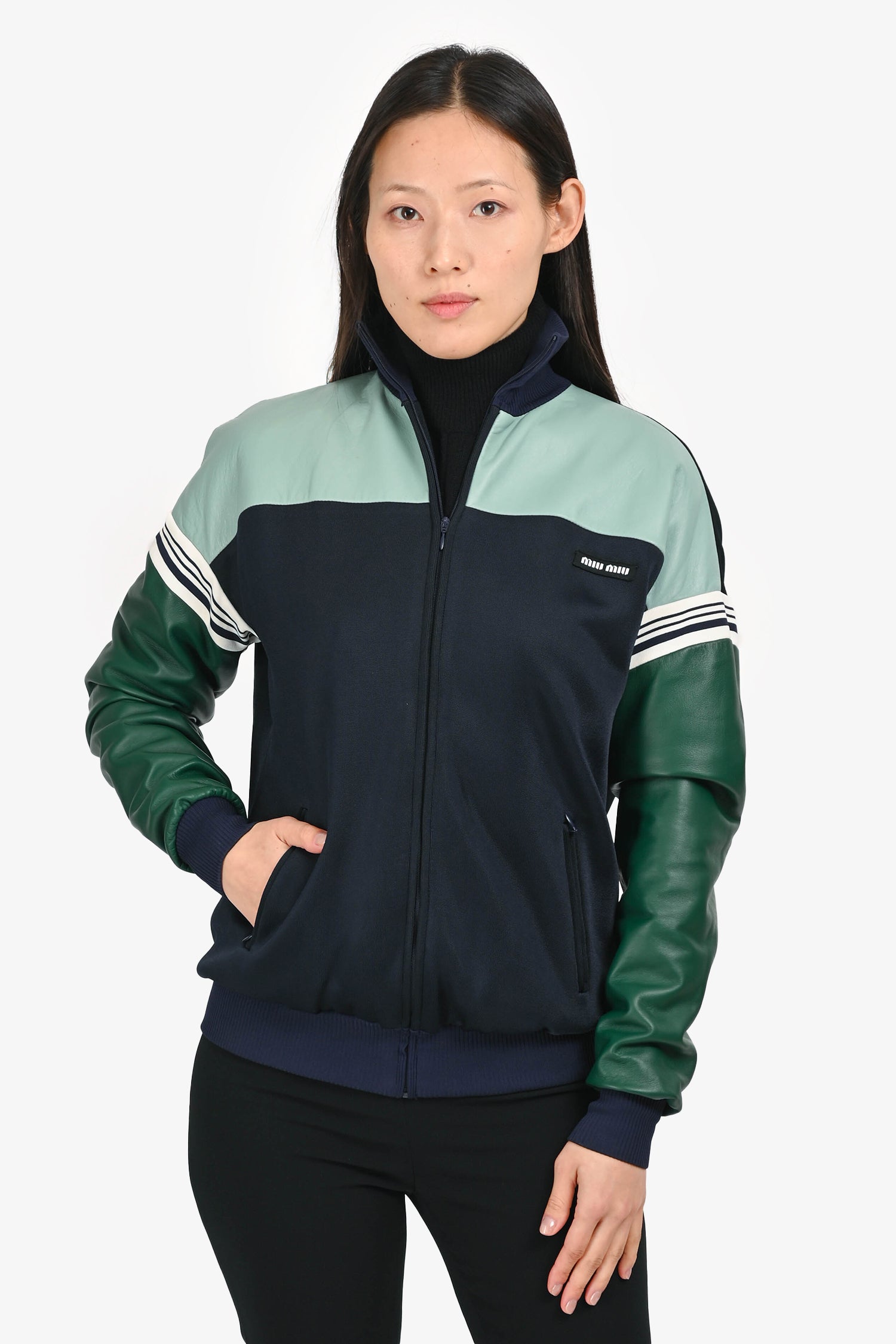 Miu Miu 2020 Navy/Green Blouson Jacket Size 38