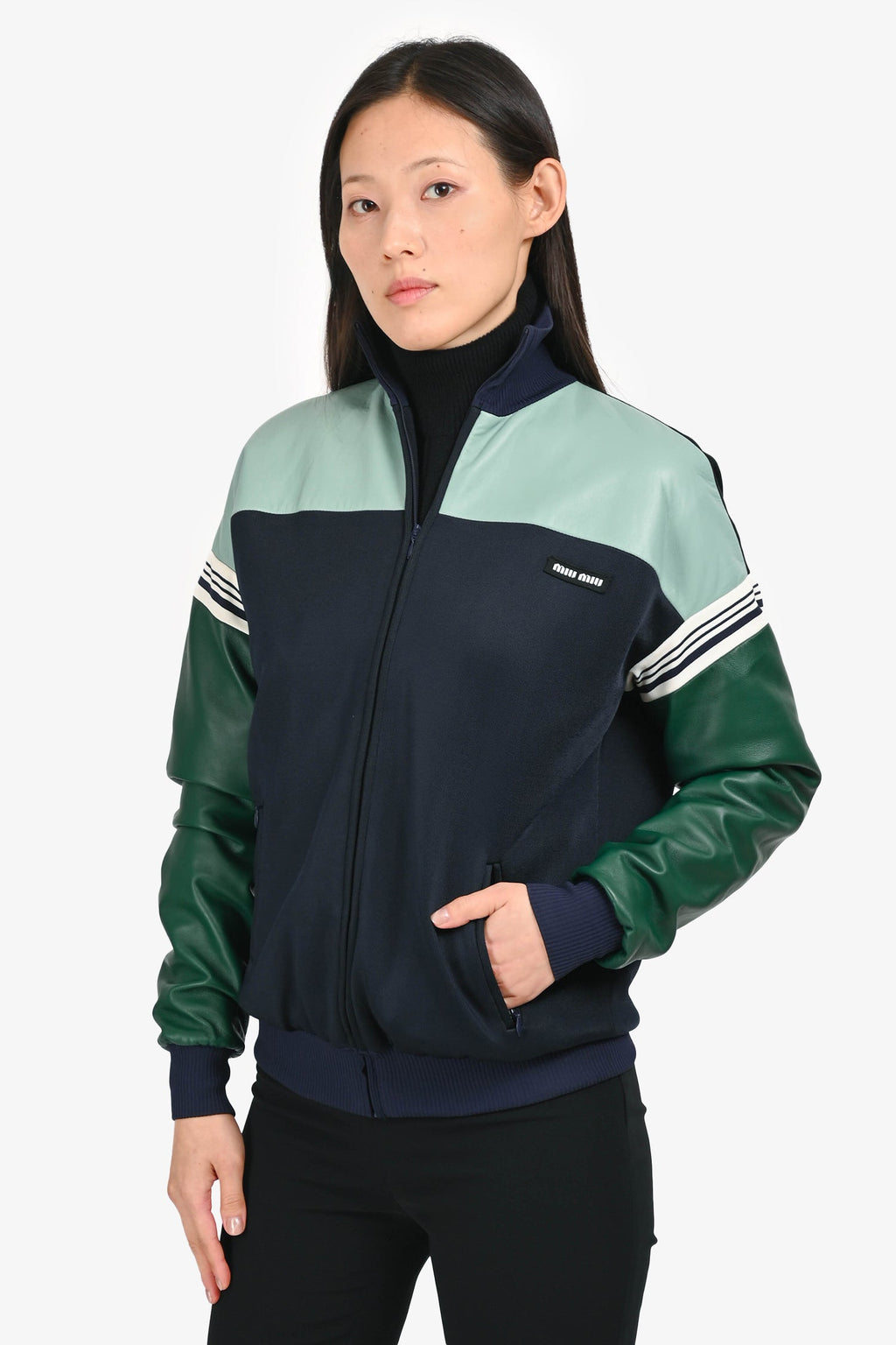 Miu Miu 2020 Navy/Green Blouson Jacket Size 38