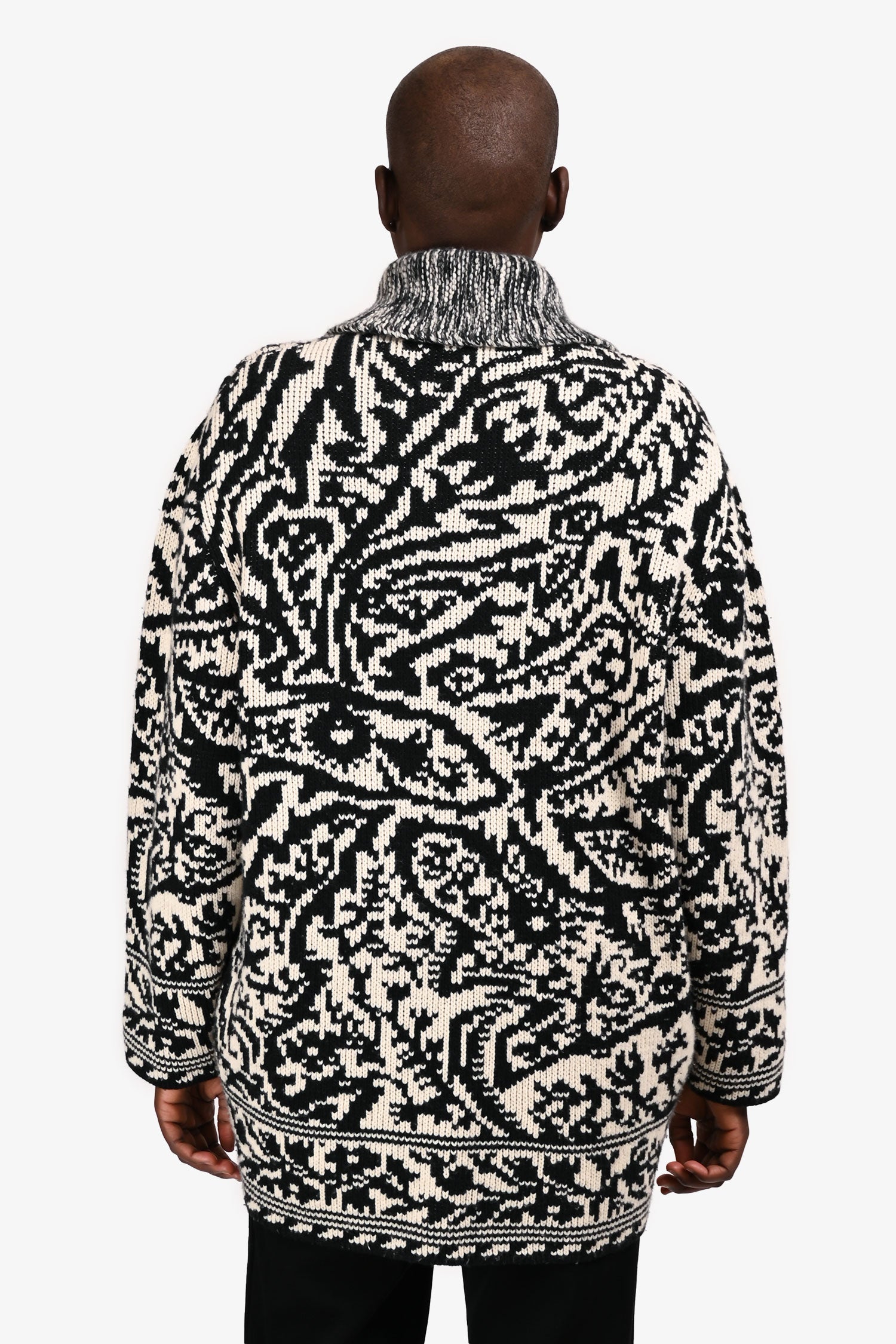 Christian Dior Black/White Wool/Cashmere Patterned Zip Up igan Size M