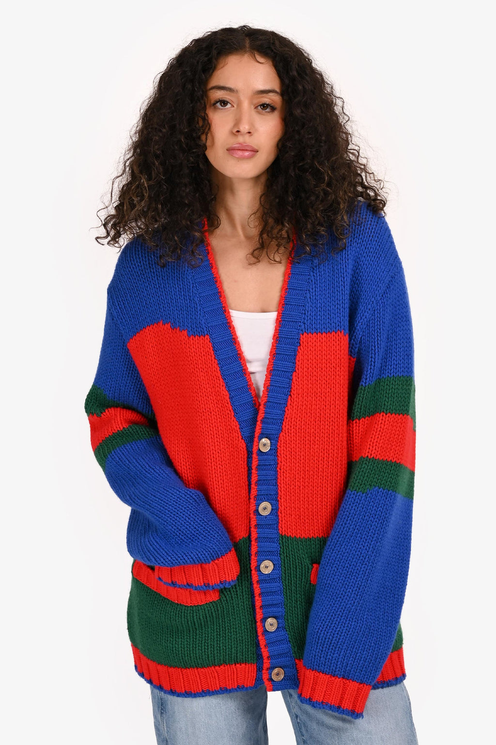 Gucci Blue/Green/Red Wool Colourblock igan Size S