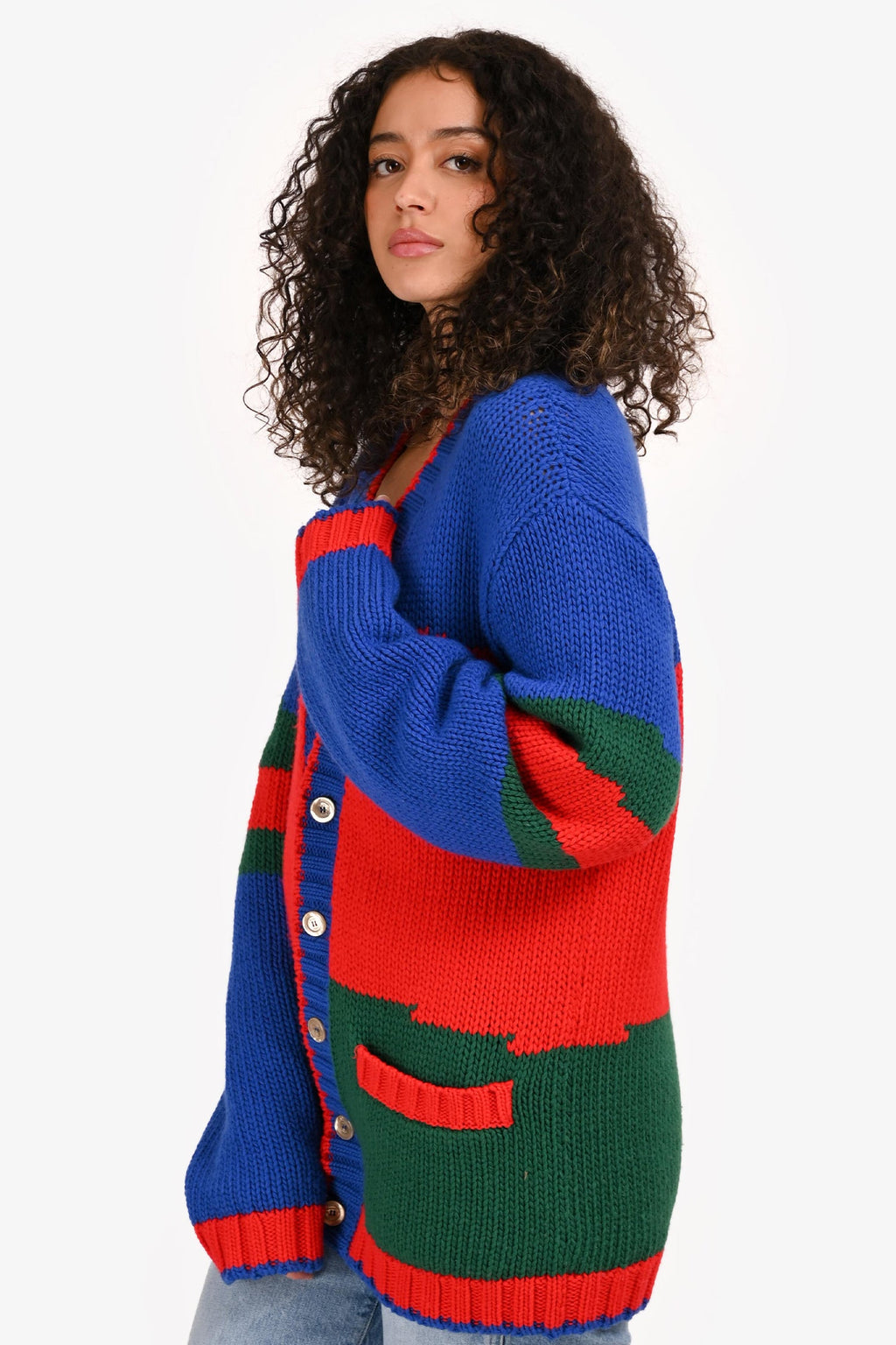 Gucci Blue/Green/Red Wool Colourblock igan Size S