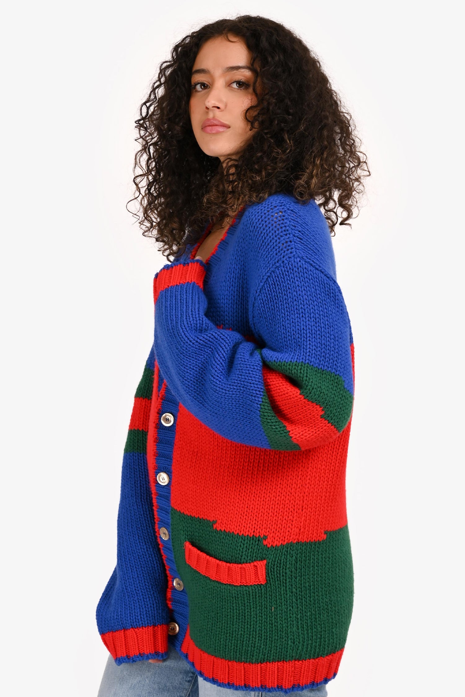 Gucci Blue/Green/Red Wool Colourblock igan Size S