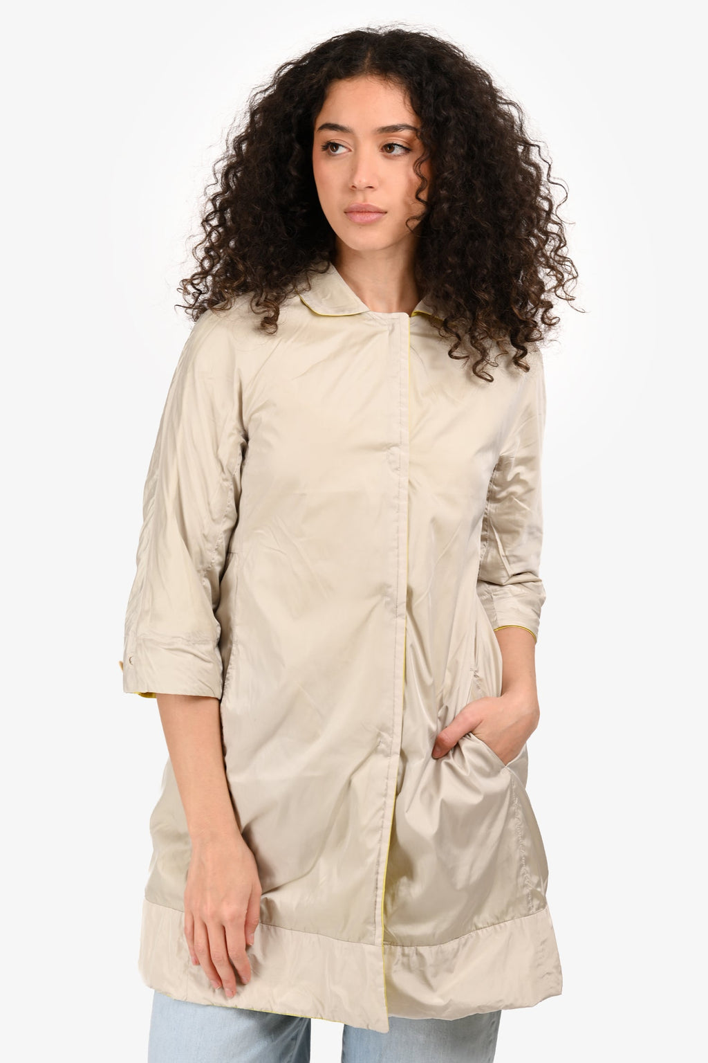 S Max Mara Beige/Yellow Nylon Reversible 3/4 Sleeve Coat Size 2 US