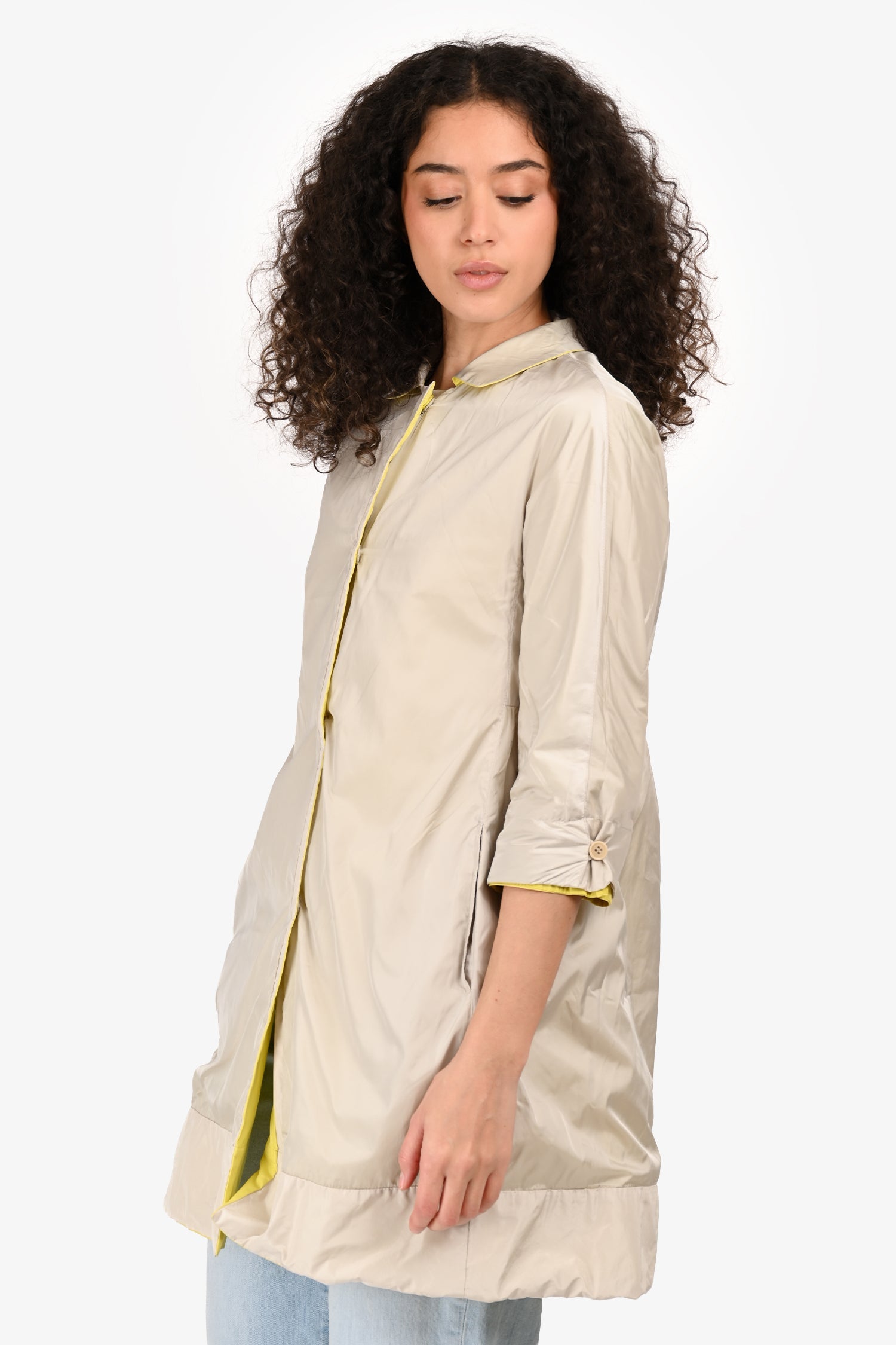 S Max Mara Beige/Yellow Nylon Reversible 3/4 Sleeve Coat Size 2 US