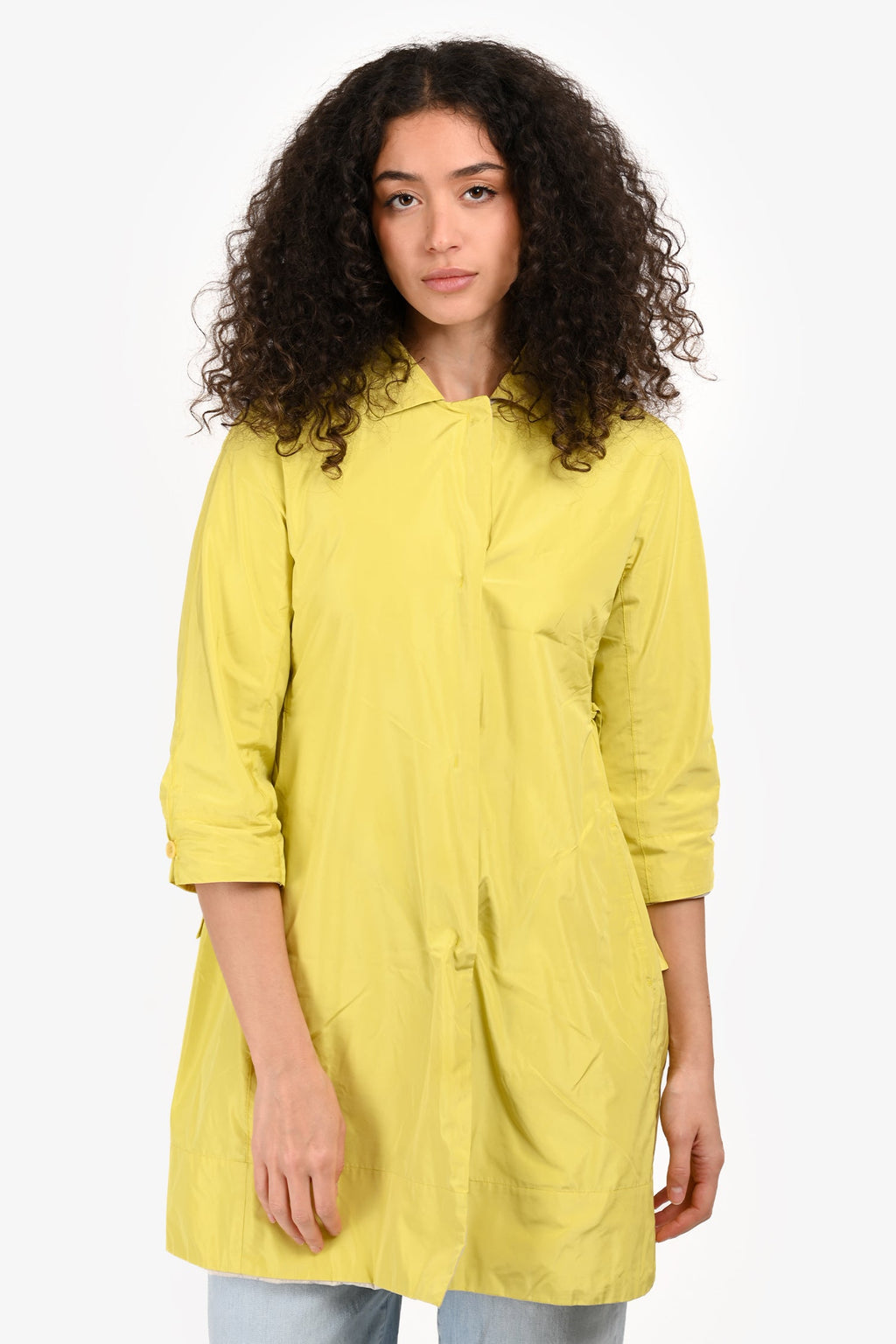 S Max Mara Beige/Yellow Nylon Reversible 3/4 Sleeve Coat Size 2 US