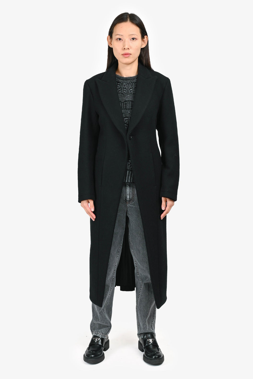 Yohji Yamamoto Wool/Silk Single Button Pleated Back Coat Size 2