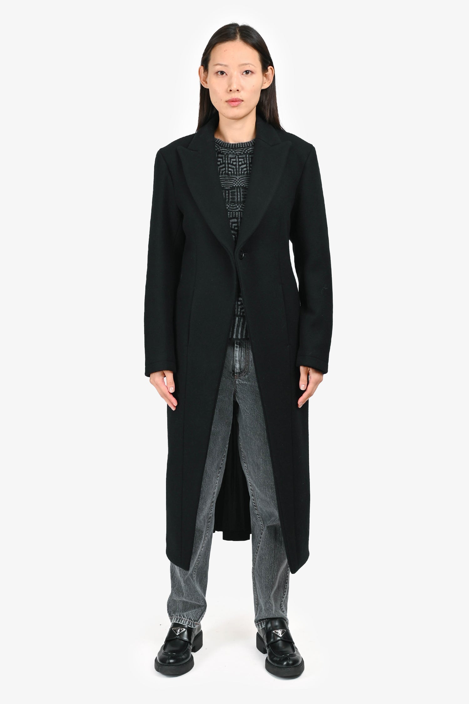 Yohji Yamamoto Wool/Silk Single Button Pleated Back Coat Size 2
