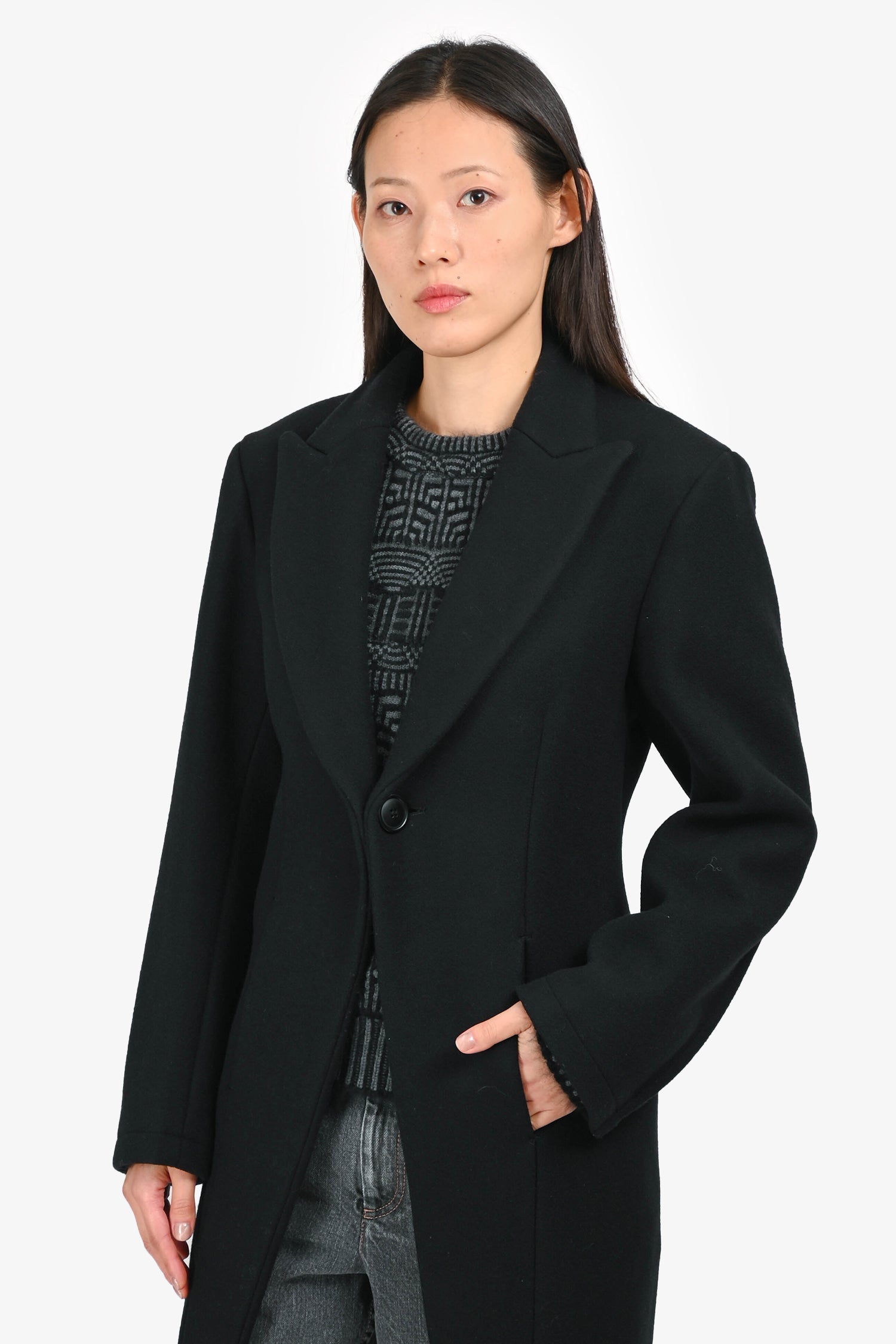 Yohji Yamamoto Wool/Silk Single Button Pleated Back Coat Size 2
