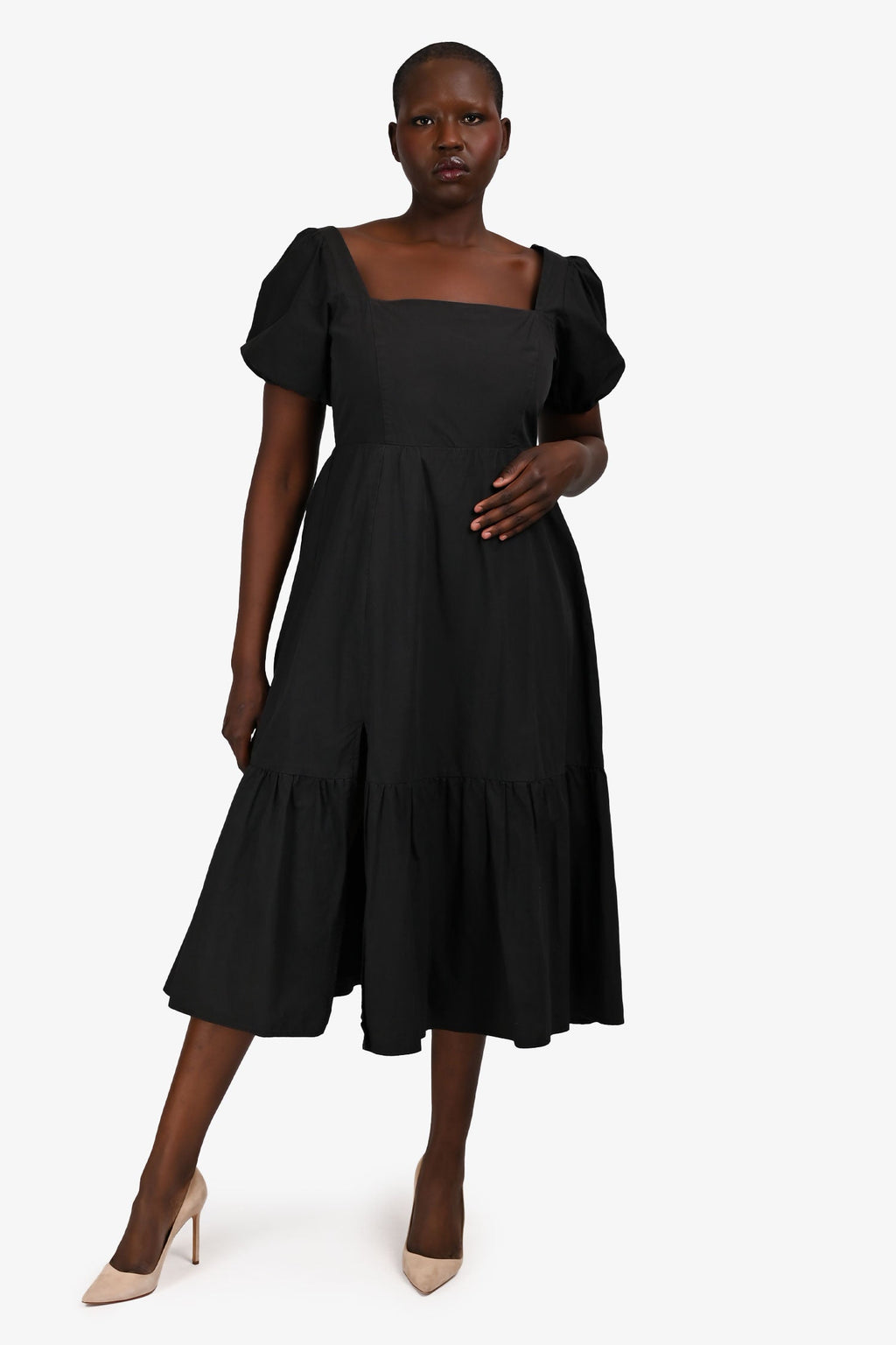 Aster the Label Black Cotton Short Sleeve Maxi Dress Size L