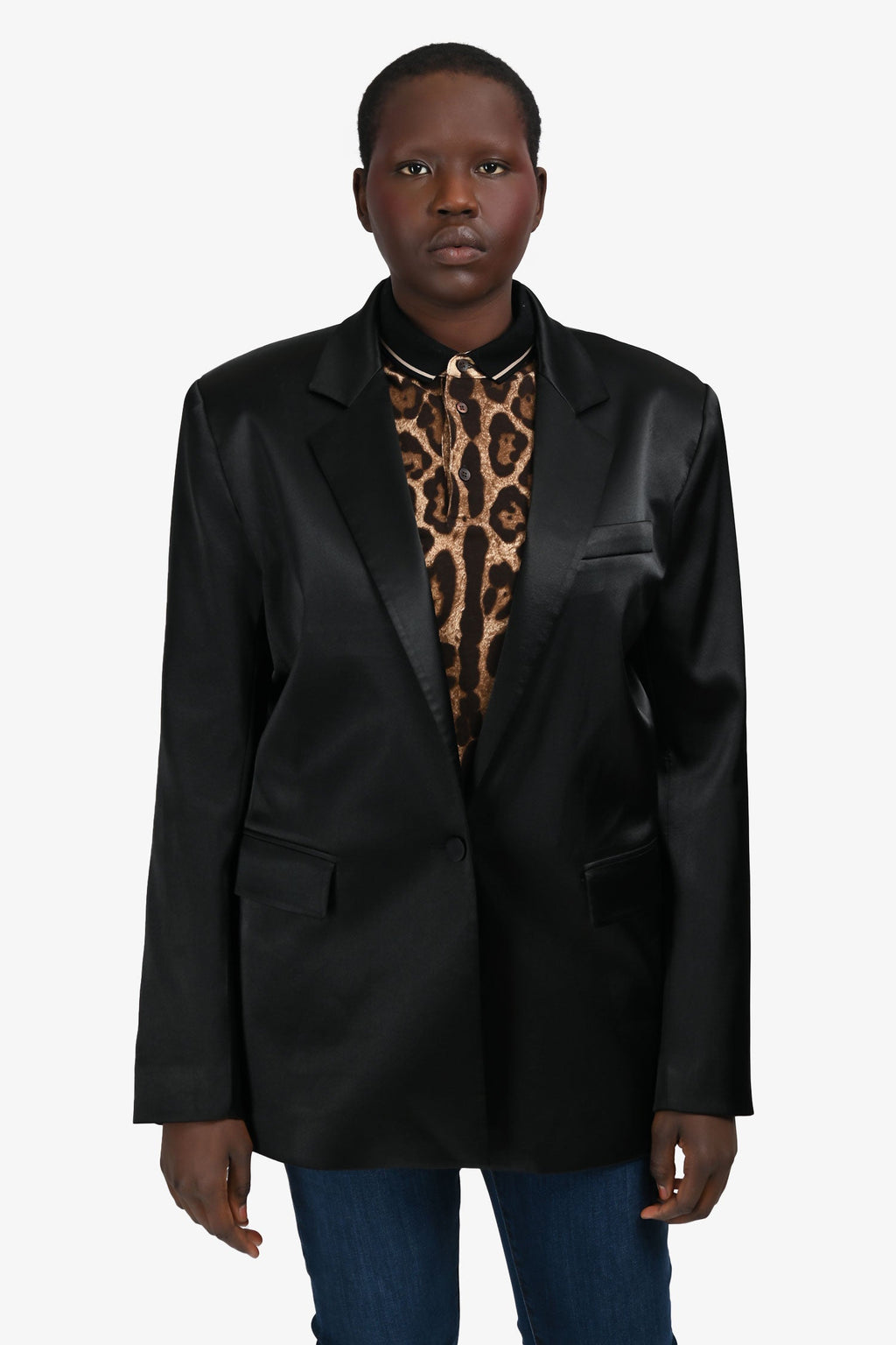 Frame Black Satin Single Breasted Blazer Size L