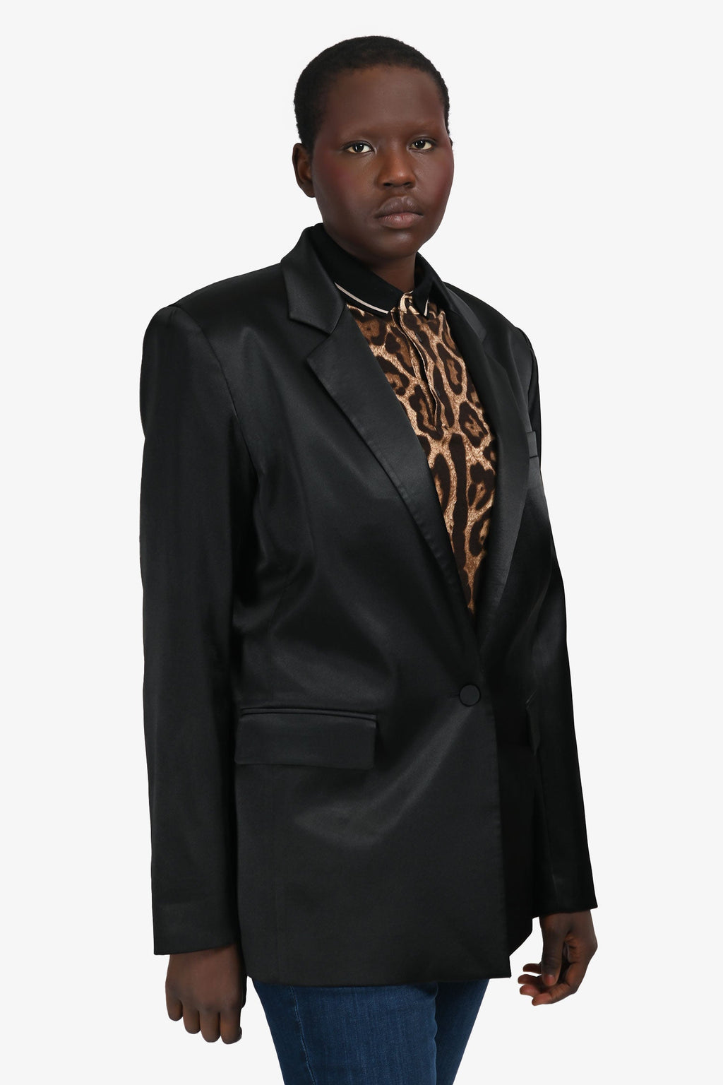 Frame Black Satin Single Breasted Blazer Size L