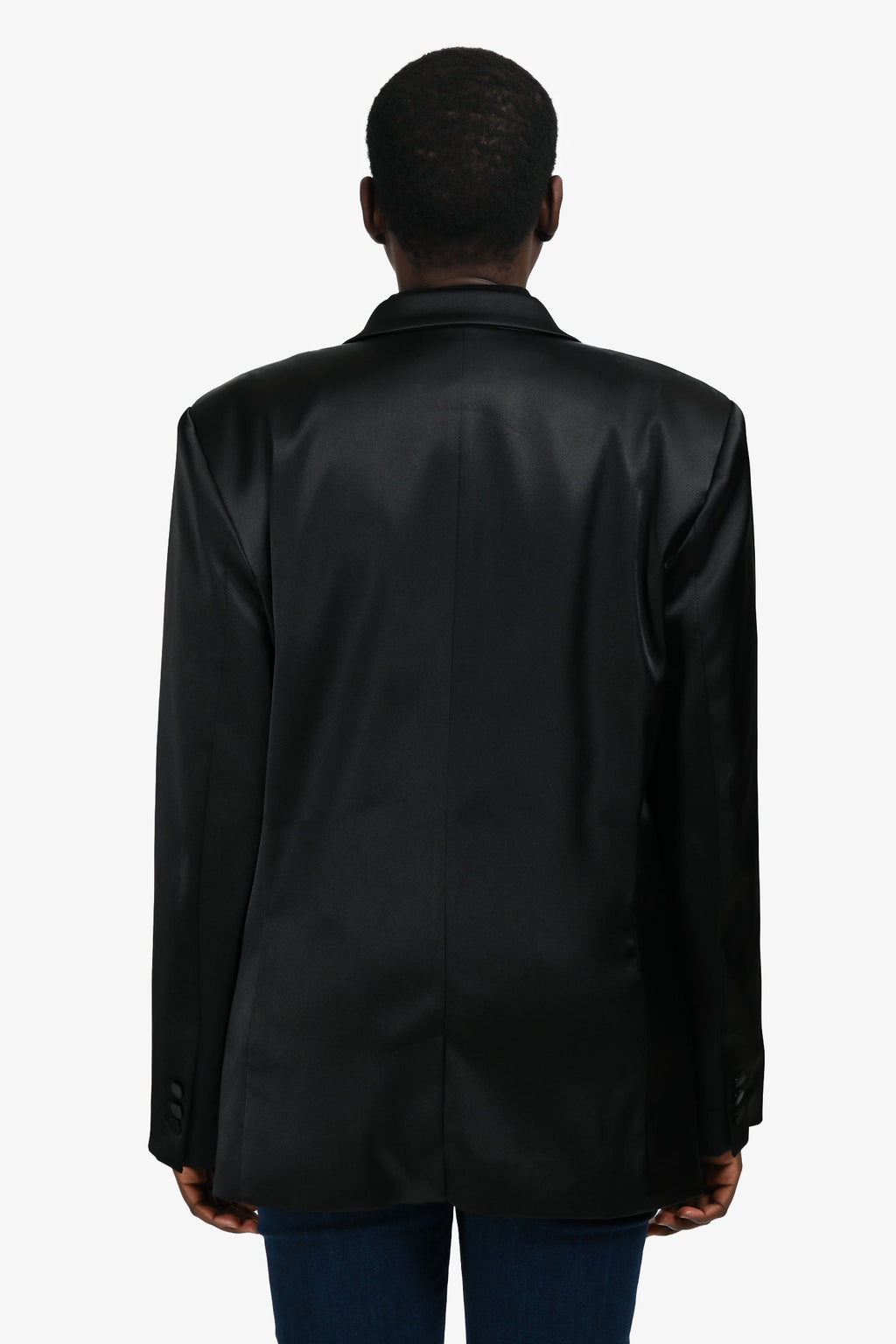 Frame Black Satin Single Breasted Blazer Size L