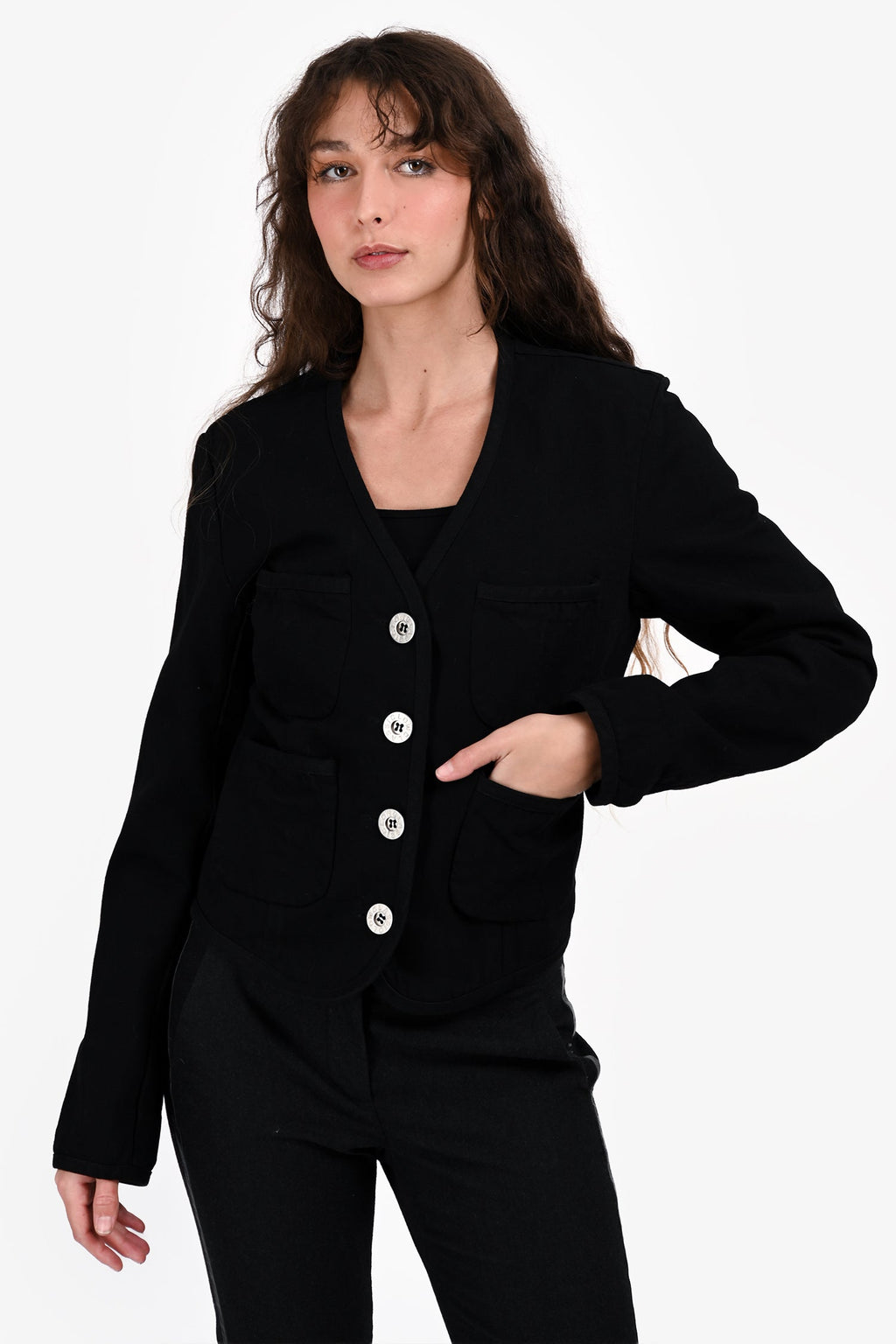 Low Classic Black Denim 'Pocket' Short Jacket Size L
