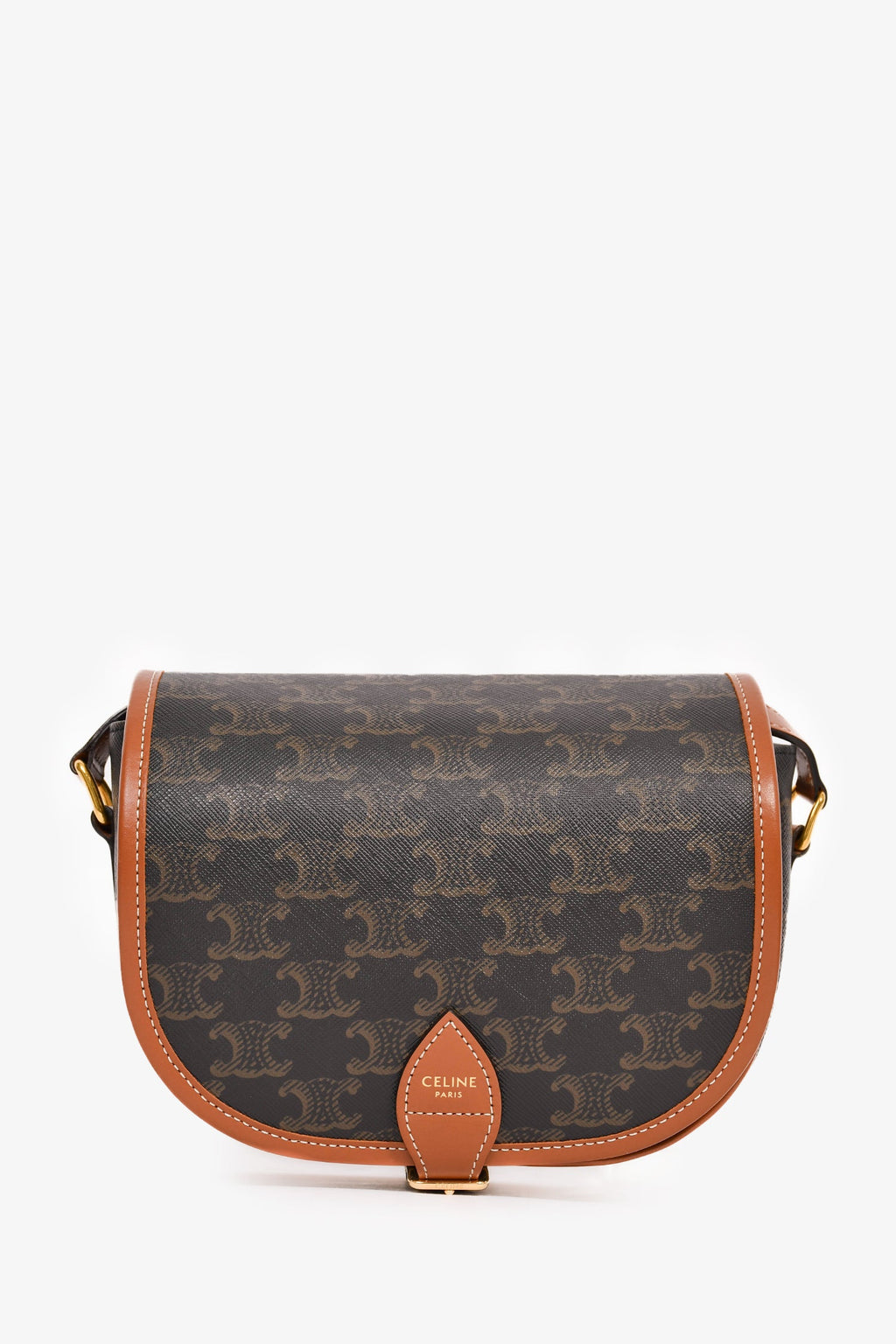 Celine Brown Triomphe Canvas/Leather Medium Folco Crossbody