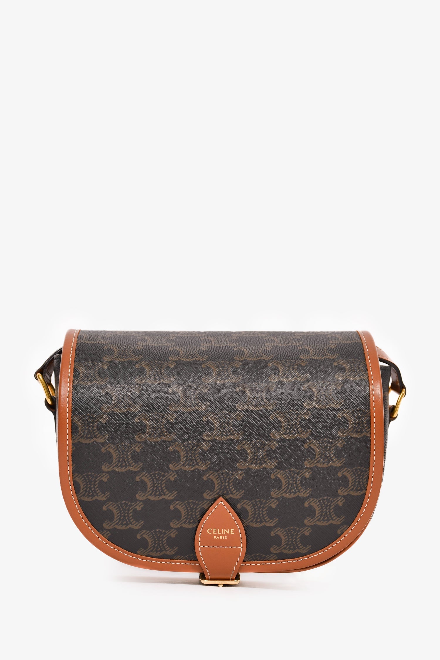 Celine Brown Triomphe Canvas/Leather Medium Folco Crossbody