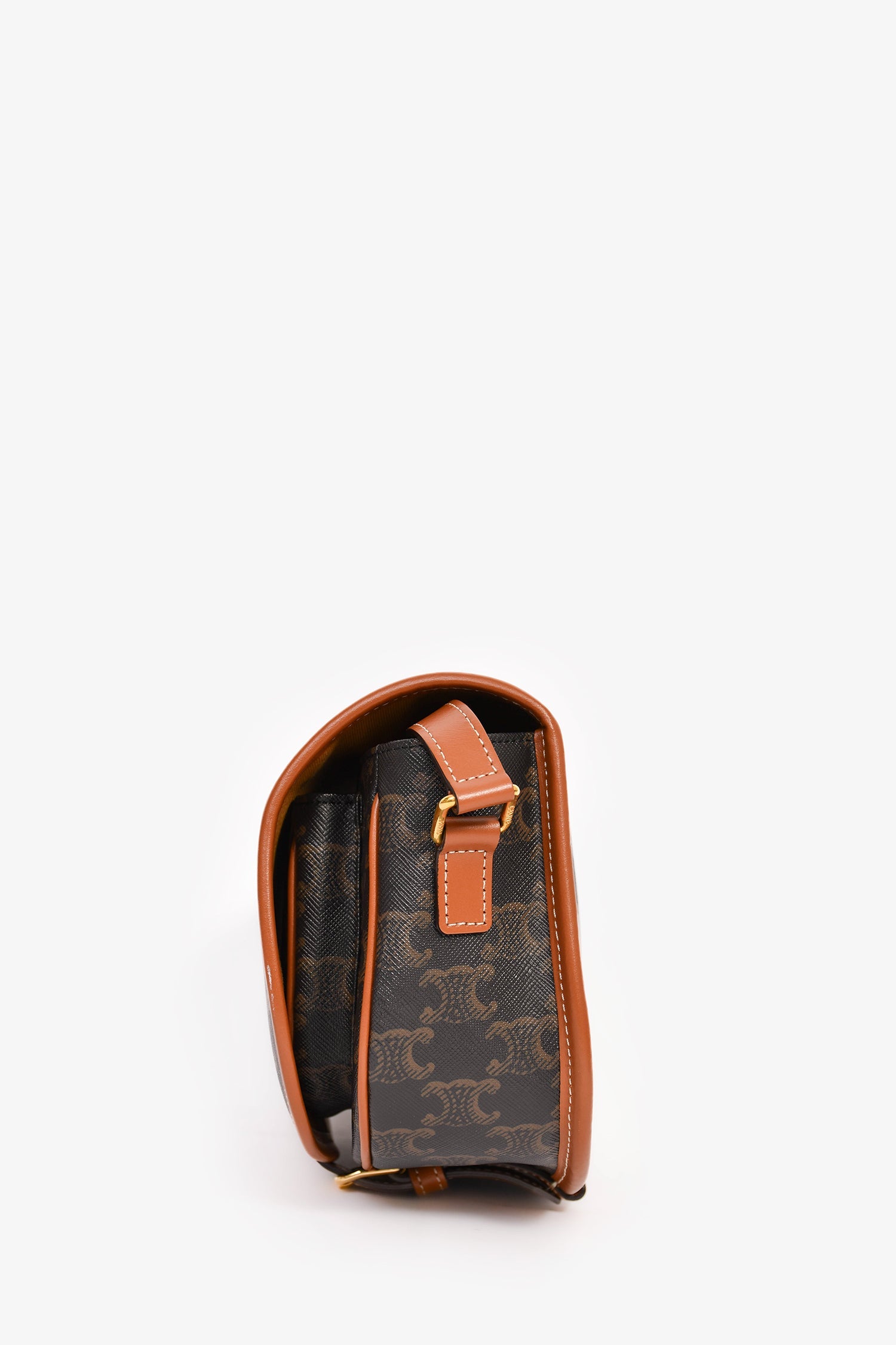 Celine Brown Triomphe Canvas/Leather Medium Folco Crossbody