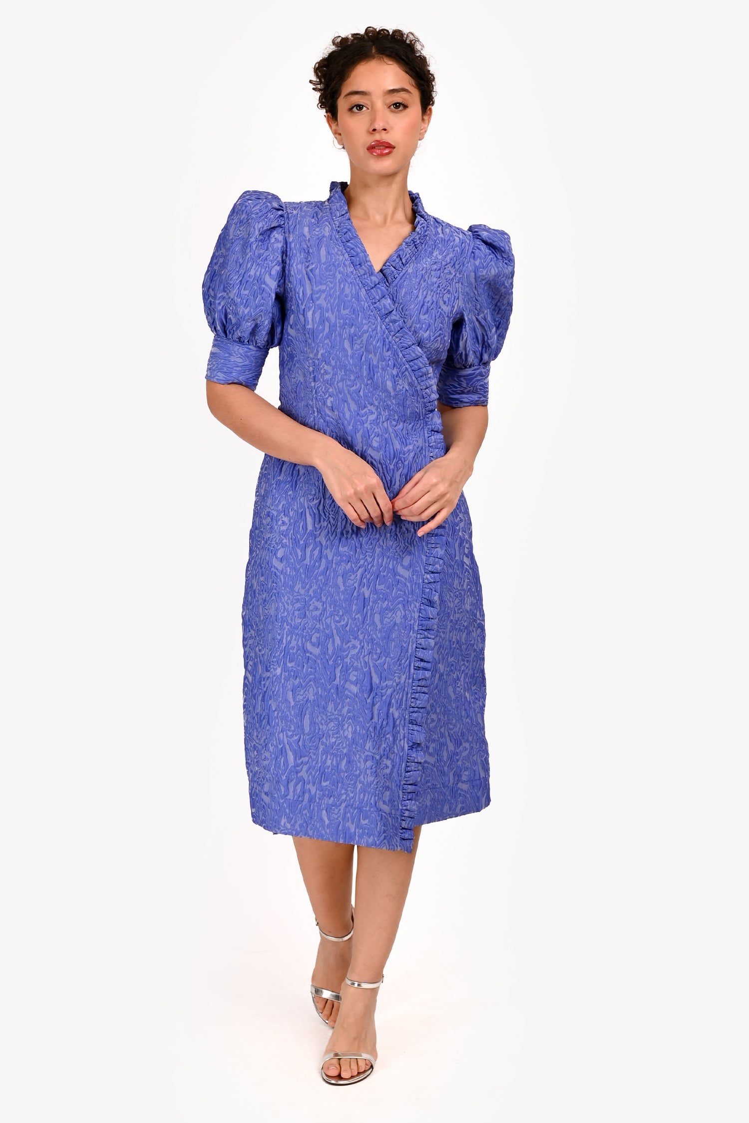 Ganni Purple Textured Wrap Dress Size 36