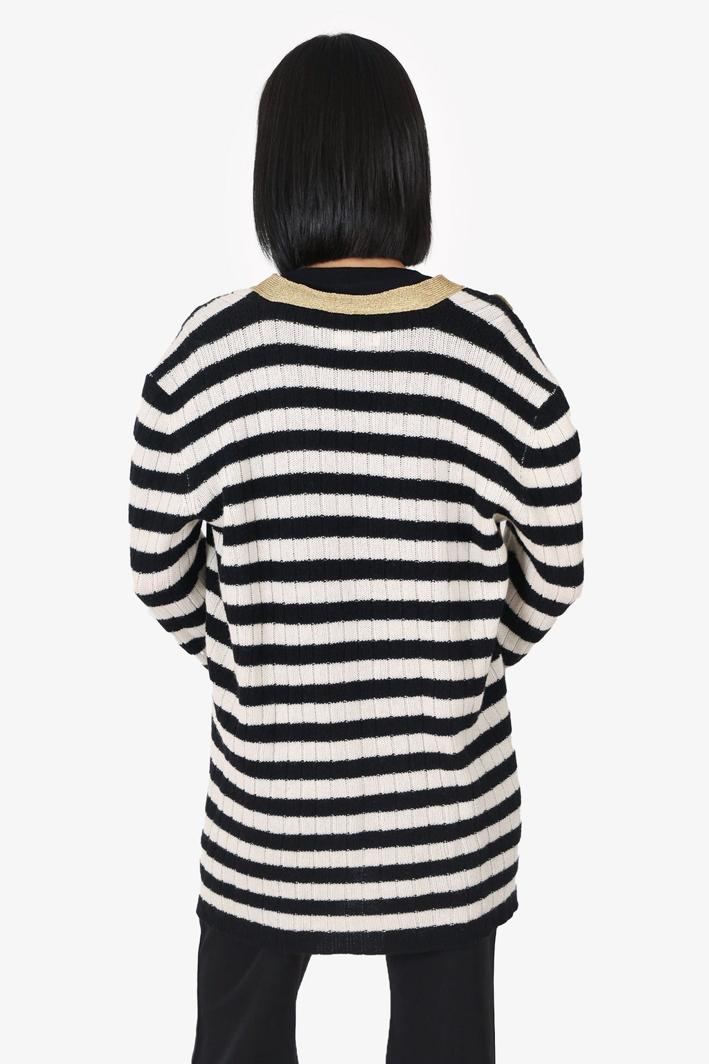 Gucci Black/White Knit Cashmere/Wool Striped/Floral Print igan Size  L
