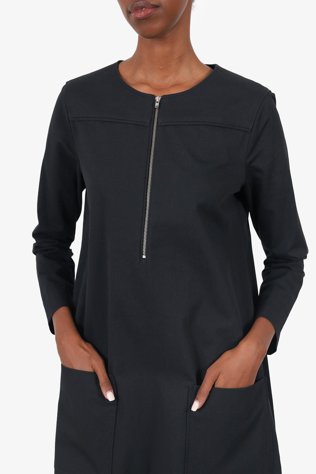 Maje Black Front Pocket/Zip Detail Mini Dress Size 2