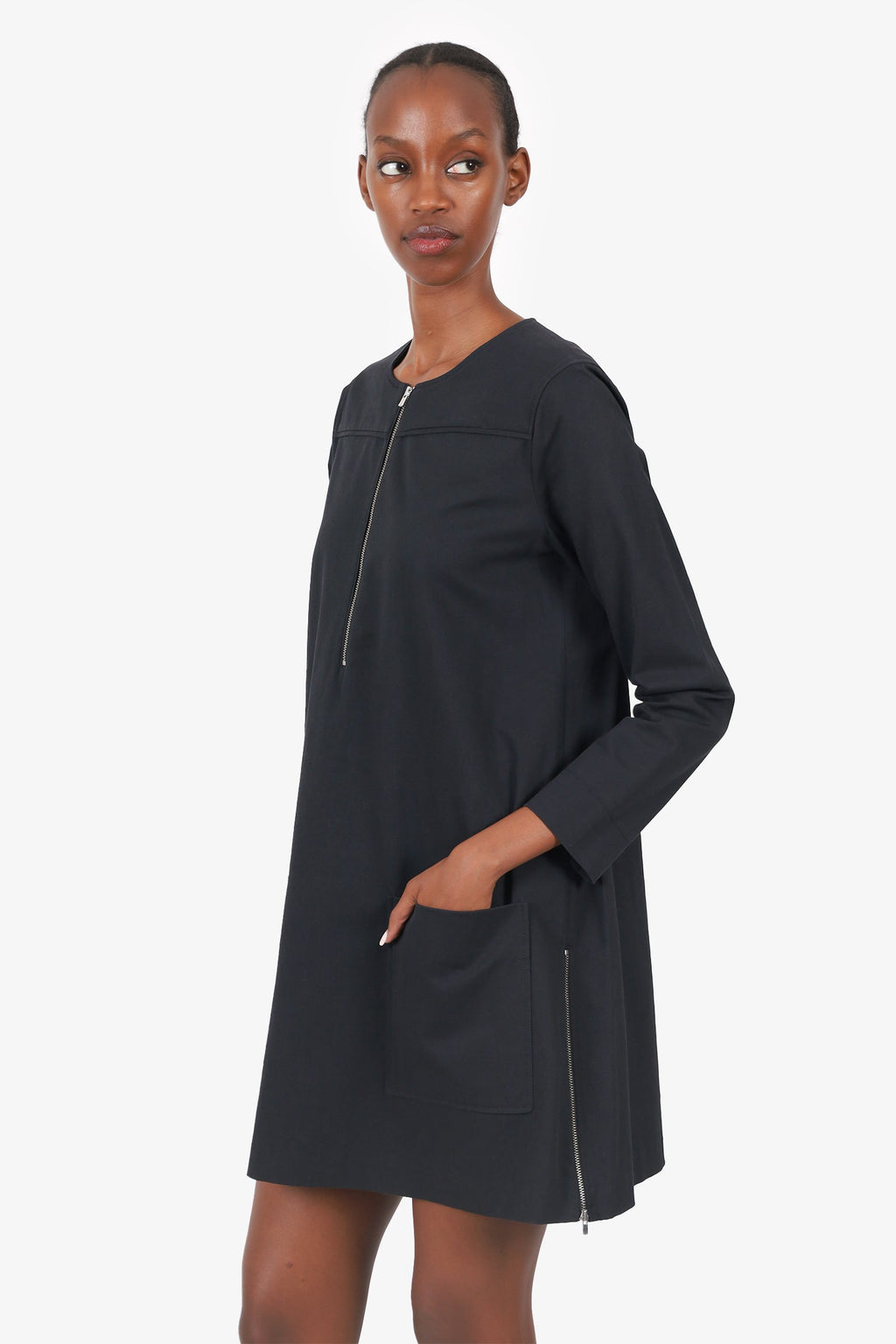 Maje Black Front Pocket/Zip Detail Mini Dress Size 2