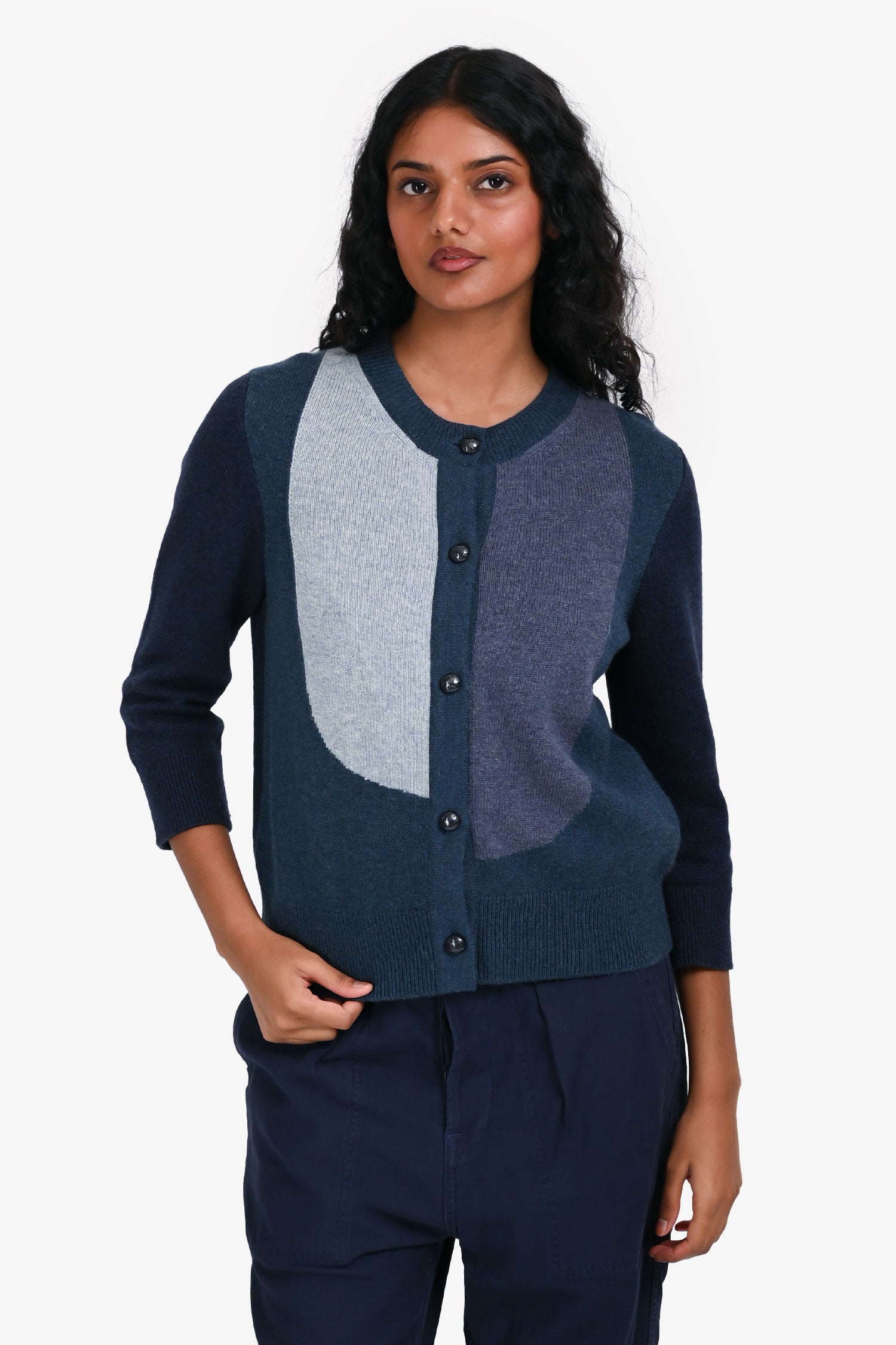 Pre-Loved Chanel™ Navy/Blue Cashmere Pattern igan Size 40