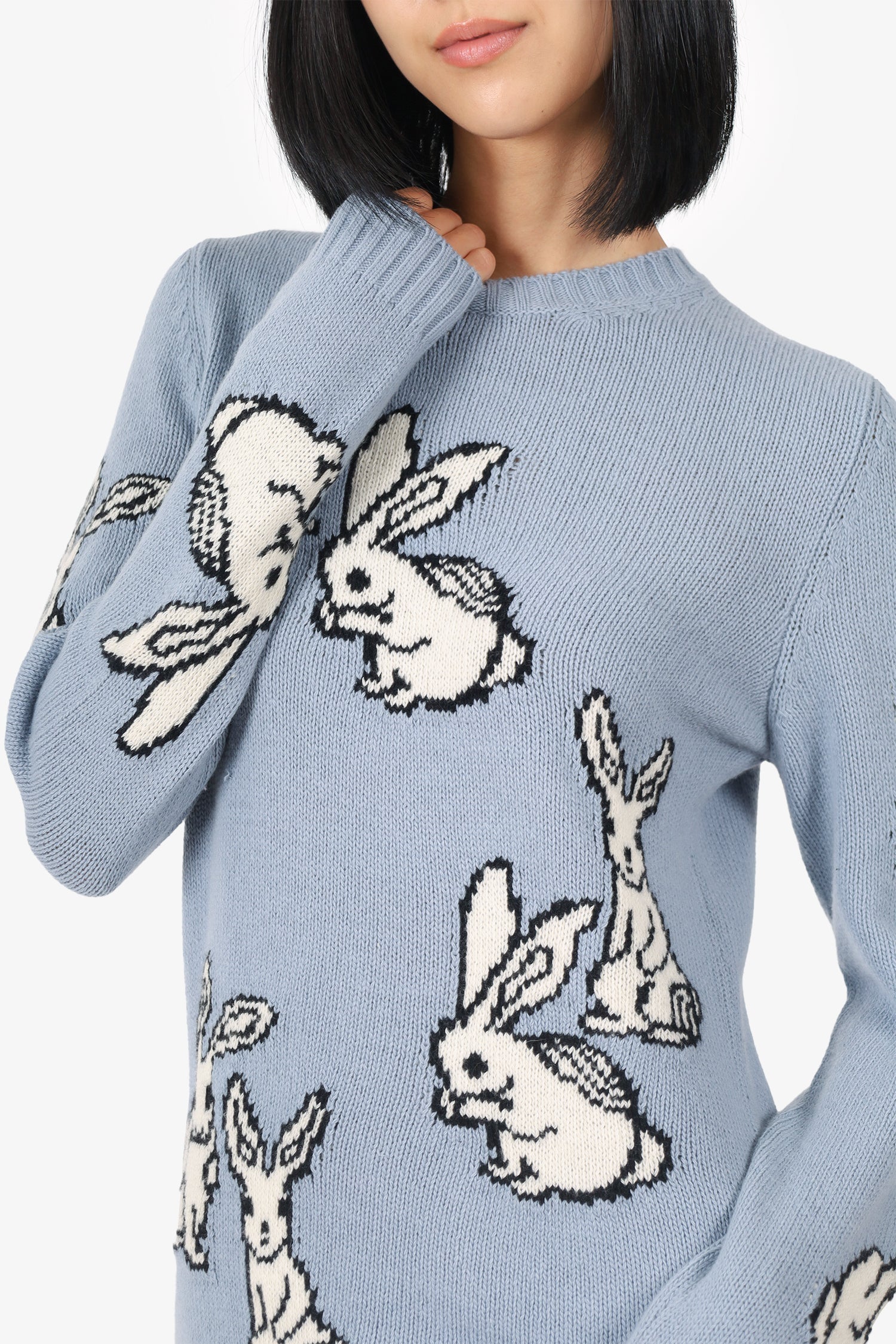 Prada Blue/White Wool/Cashmere Rabbit Sweater Size 40