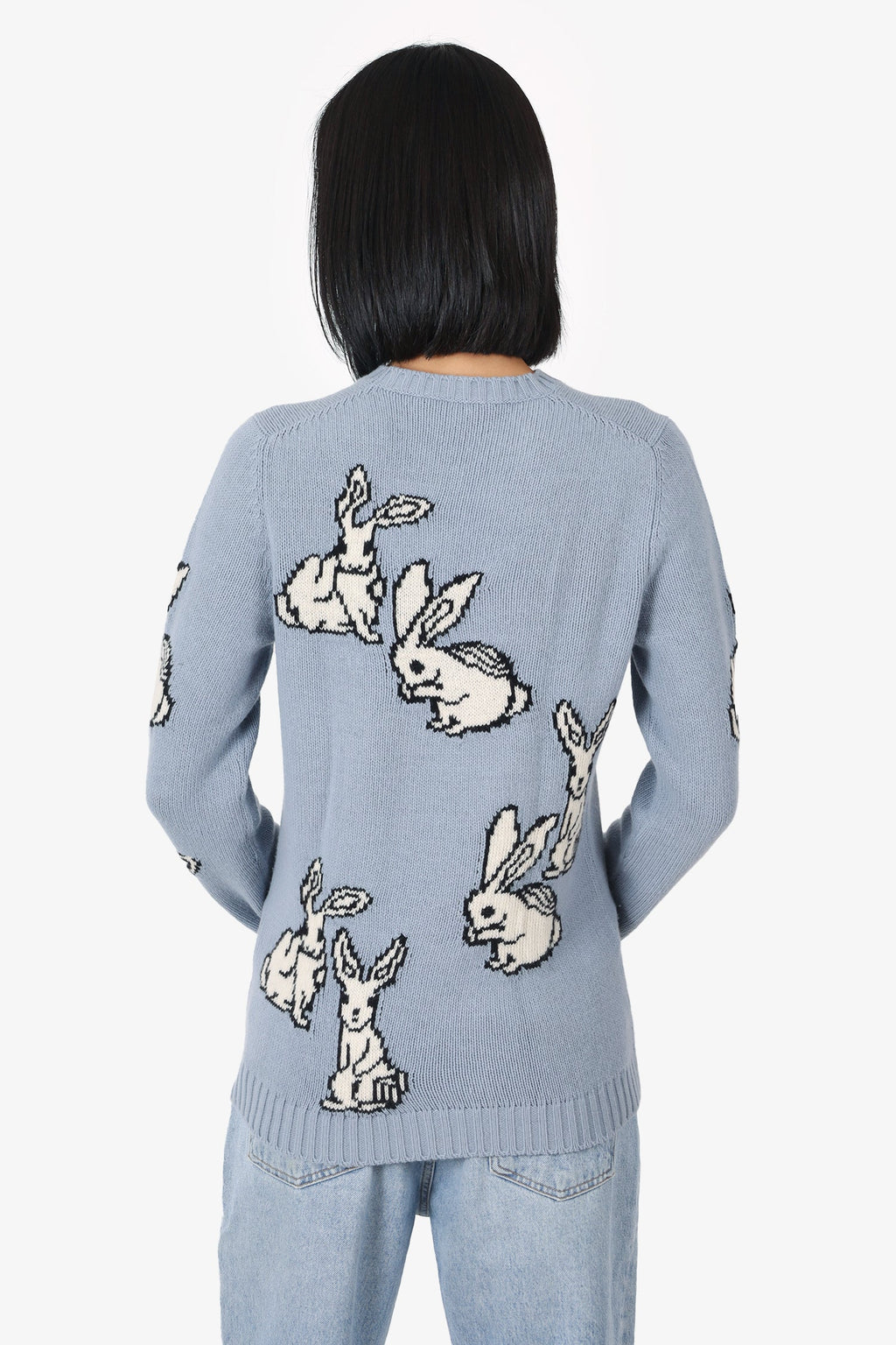 Prada Blue/White Wool/Cashmere Rabbit Sweater Size 40