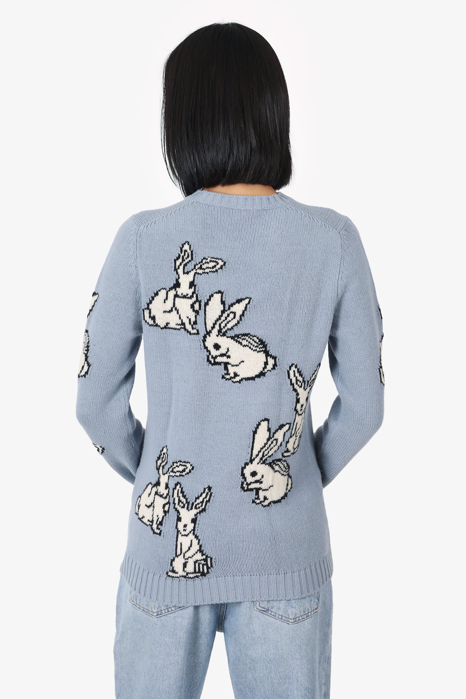 Prada Blue/White Wool/Cashmere Rabbit Sweater Size 40