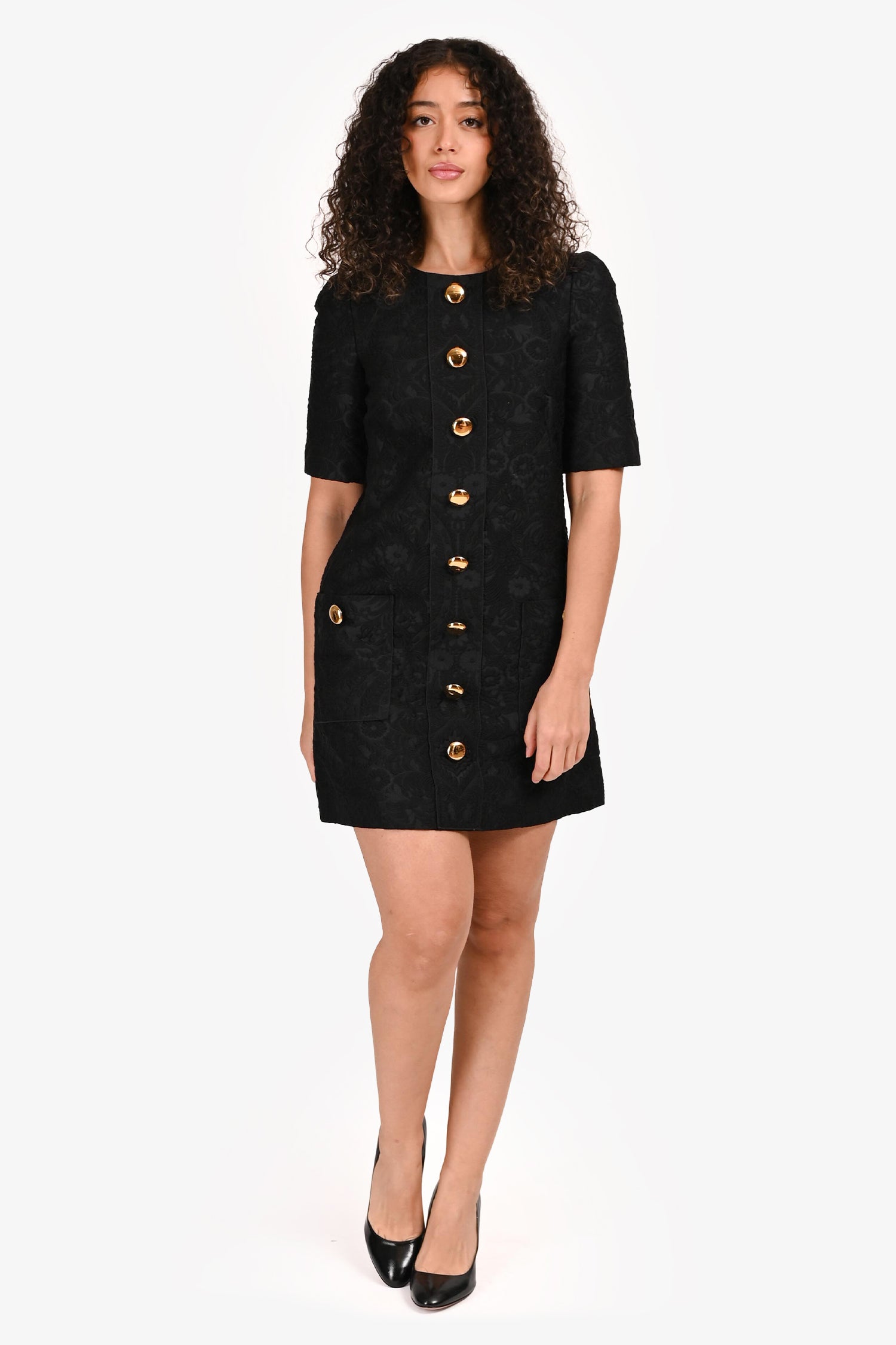 Dolce & Gabbana Black Floral Pattern Short Sleeve Dress Size 38