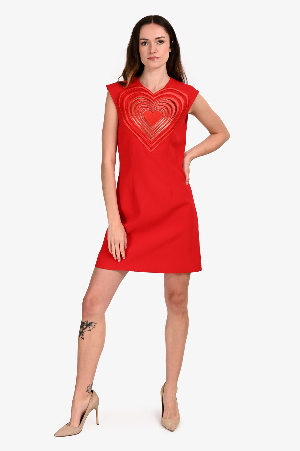 Christopher Kane Red Heart Shaped Short Sleeve Dress Size 4