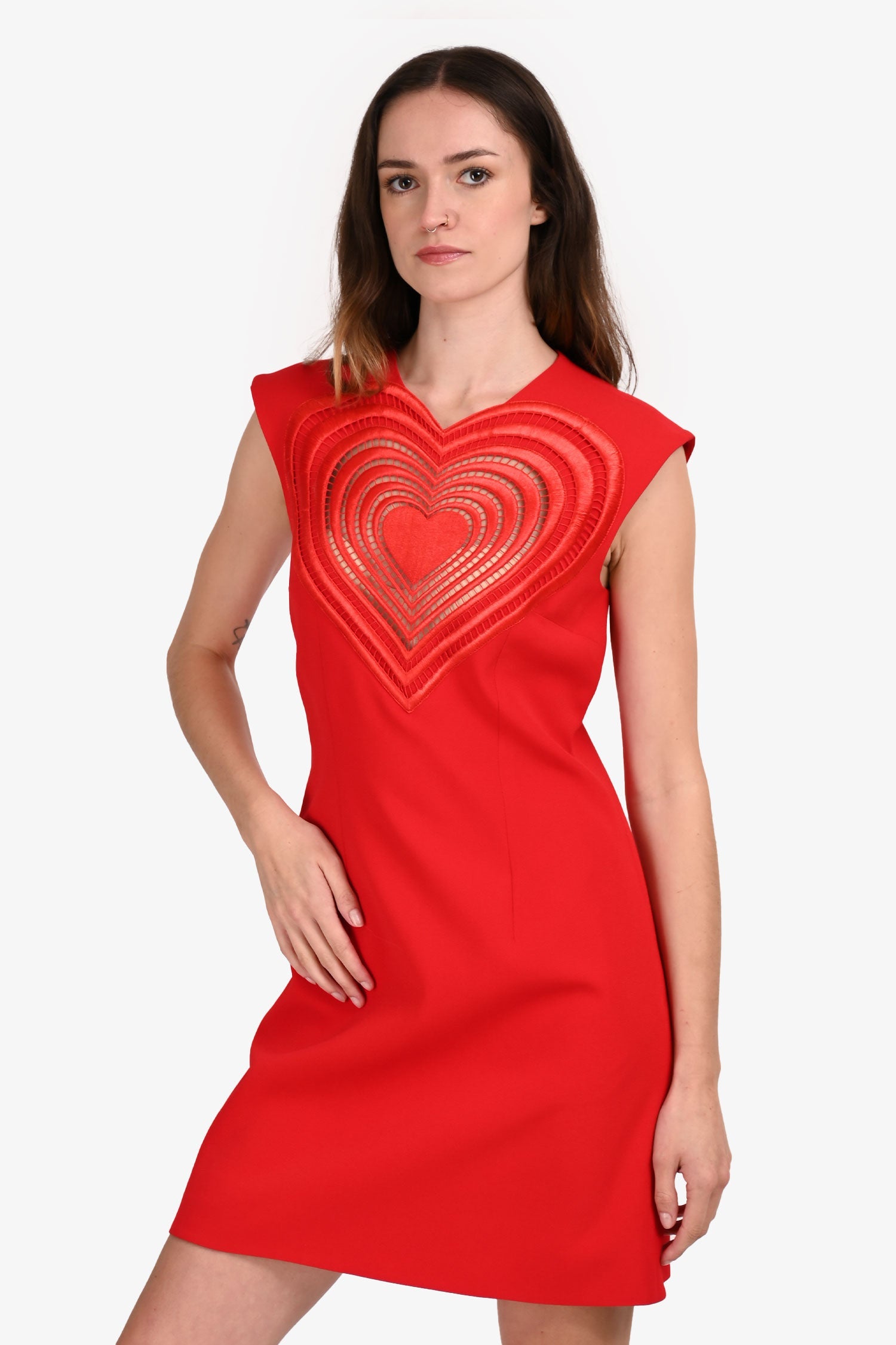 Christopher Kane Red Heart Shaped Short Sleeve Dress Size 4