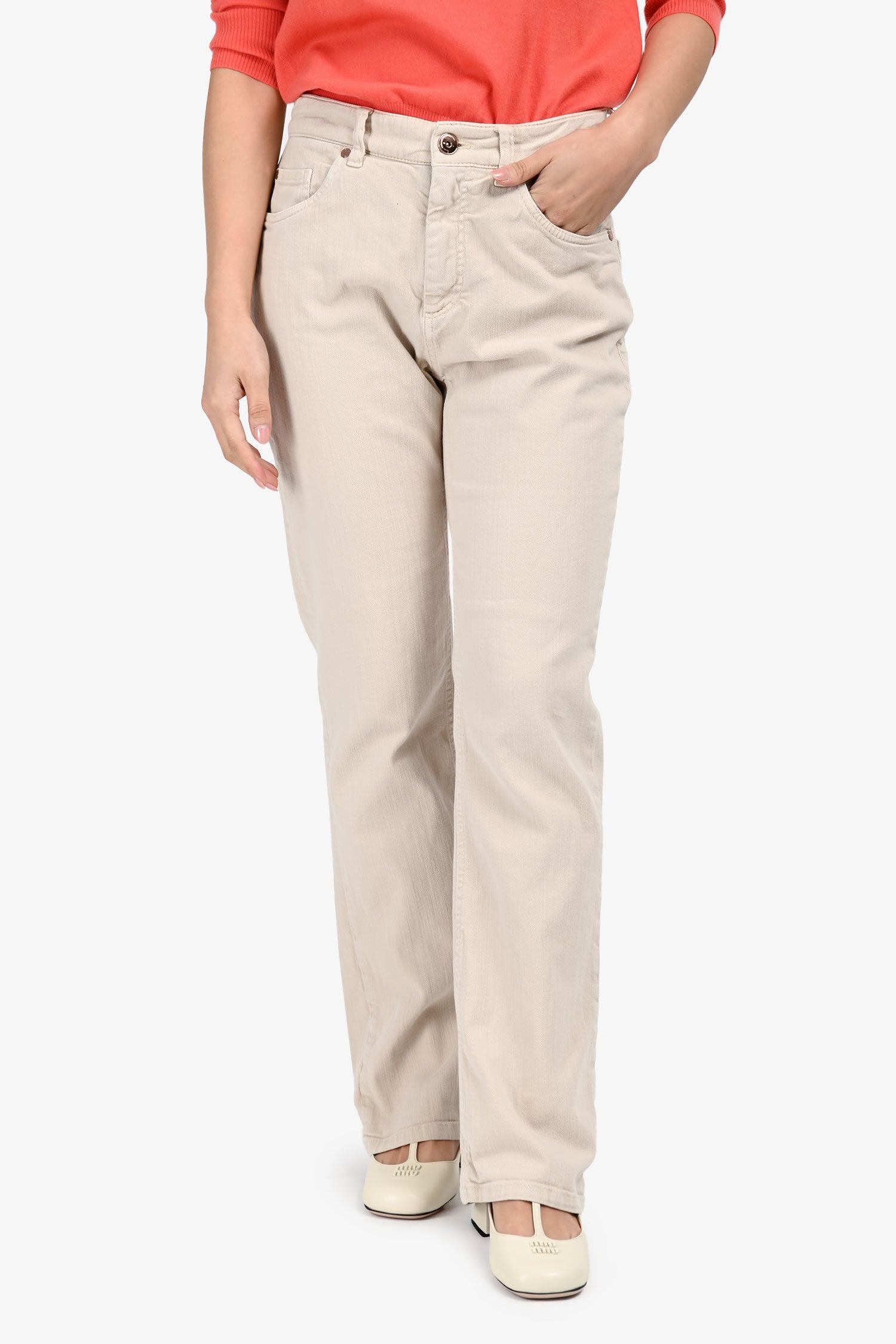 Brunello Cucinelli Pink Denim Mini Flared Jeans Size 4 US