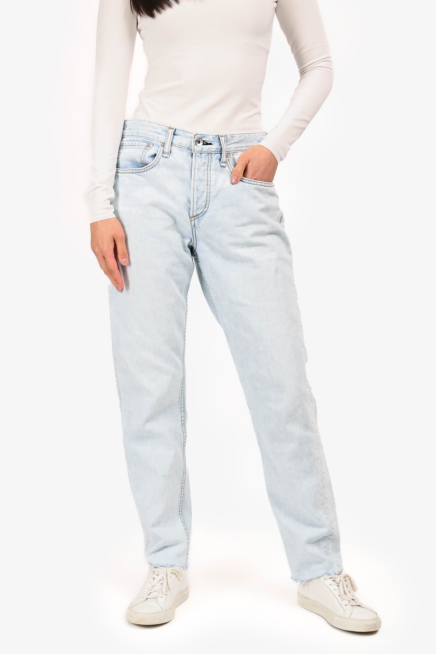 Rag & Bone Light Blue Denim Distressed Straight Legged Jeans Size 26
