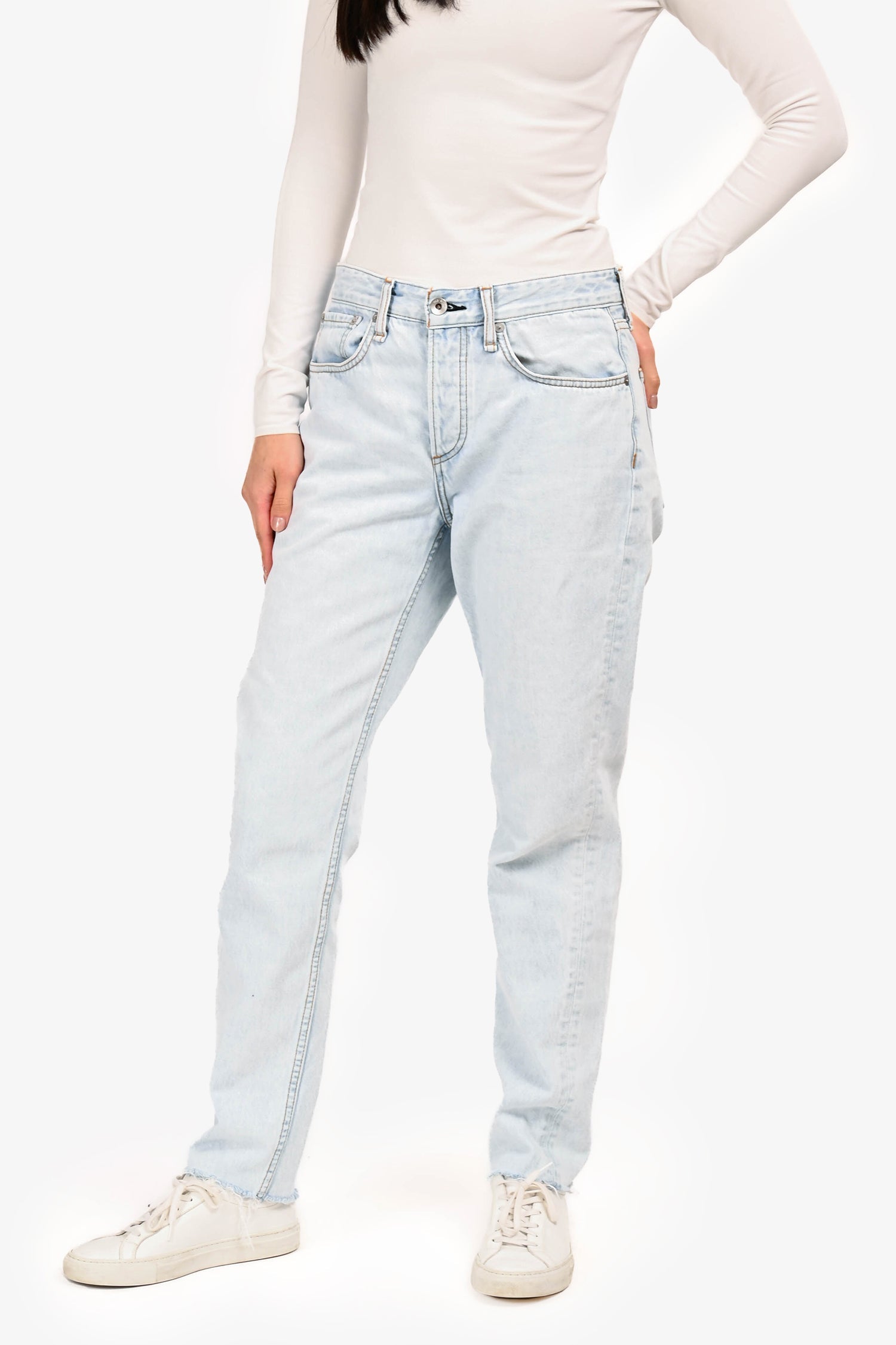 Rag & Bone Light Blue Denim Distressed Straight Legged Jeans Size 26