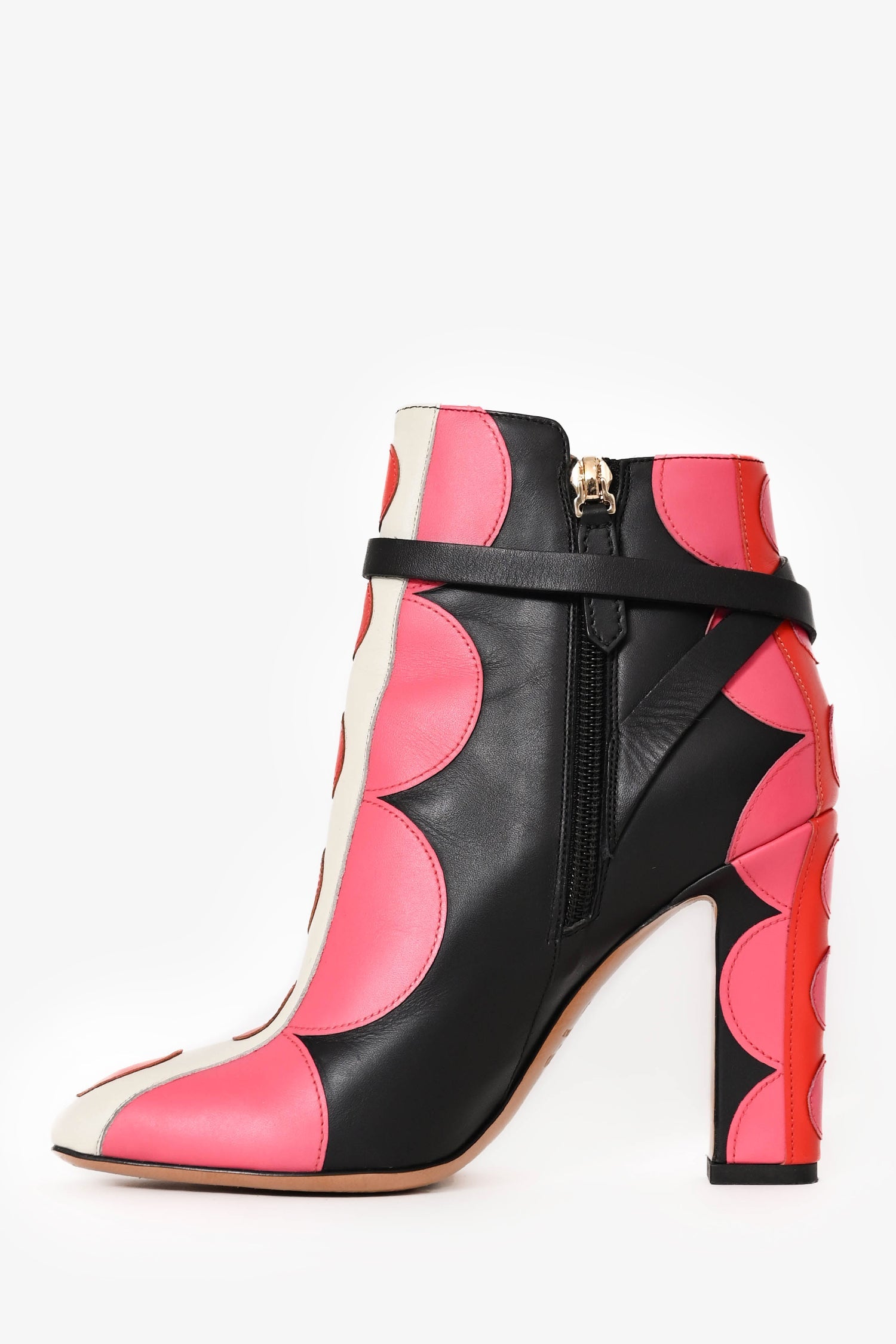 Valentino Black/Pink/White Leather Pattern Ankle Boots Size 36.5