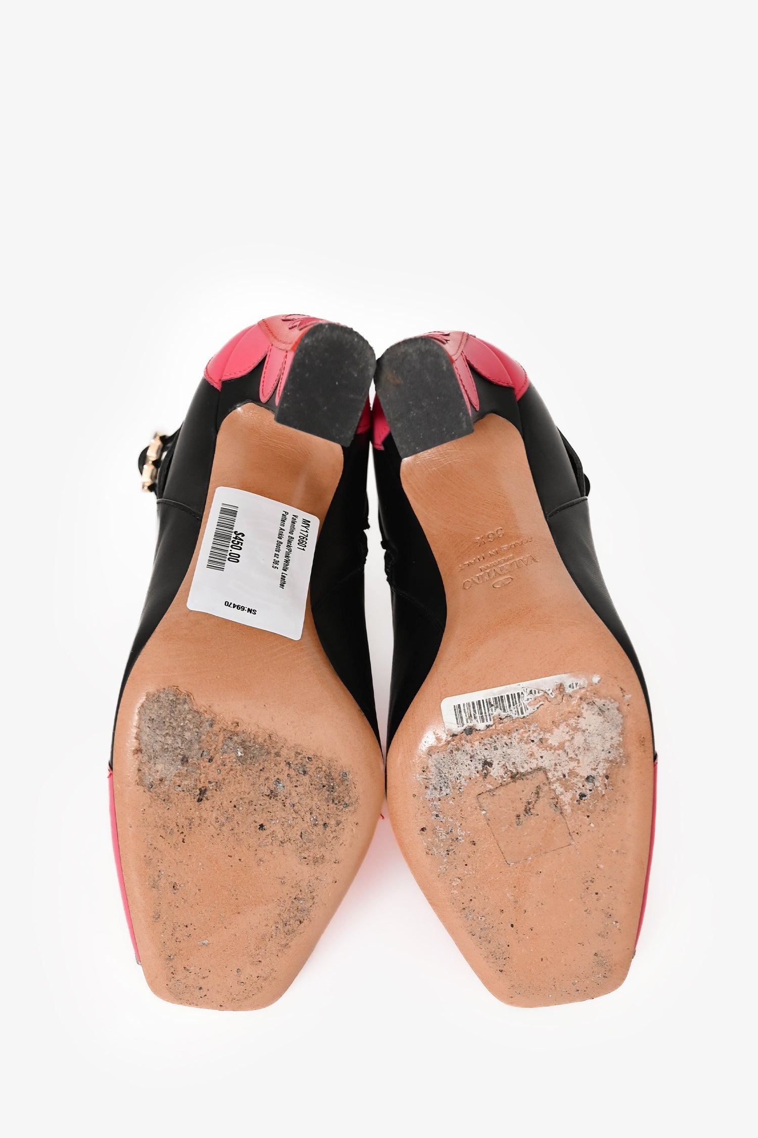 Valentino Black/Pink/White Leather Pattern Ankle Boots Size 36.5