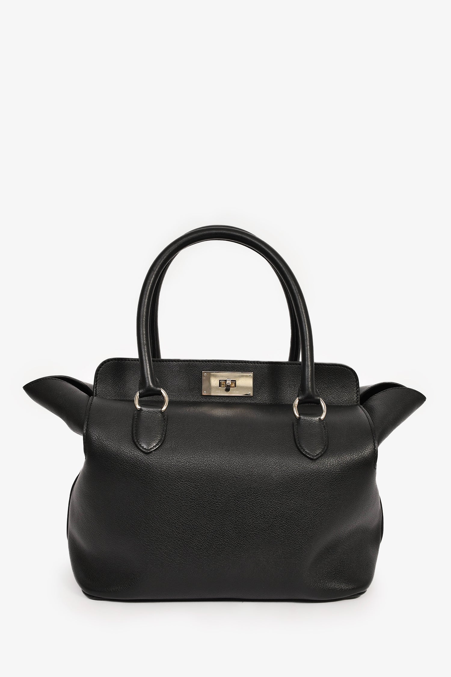 Hermès Black Leather Tool Box 26 Top Handle With Strap