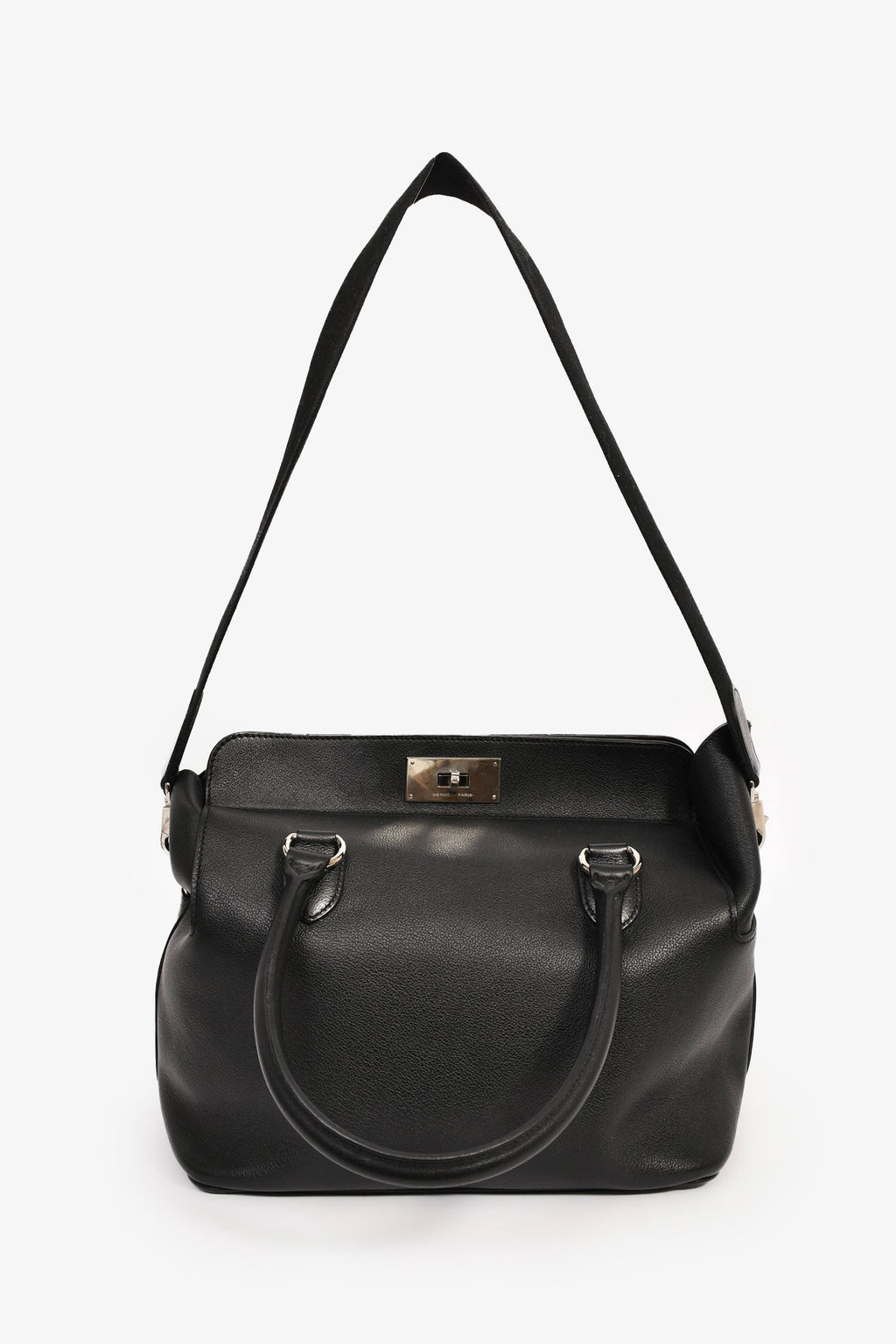 Hermès Black Leather Tool Box 26 Top Handle With Strap