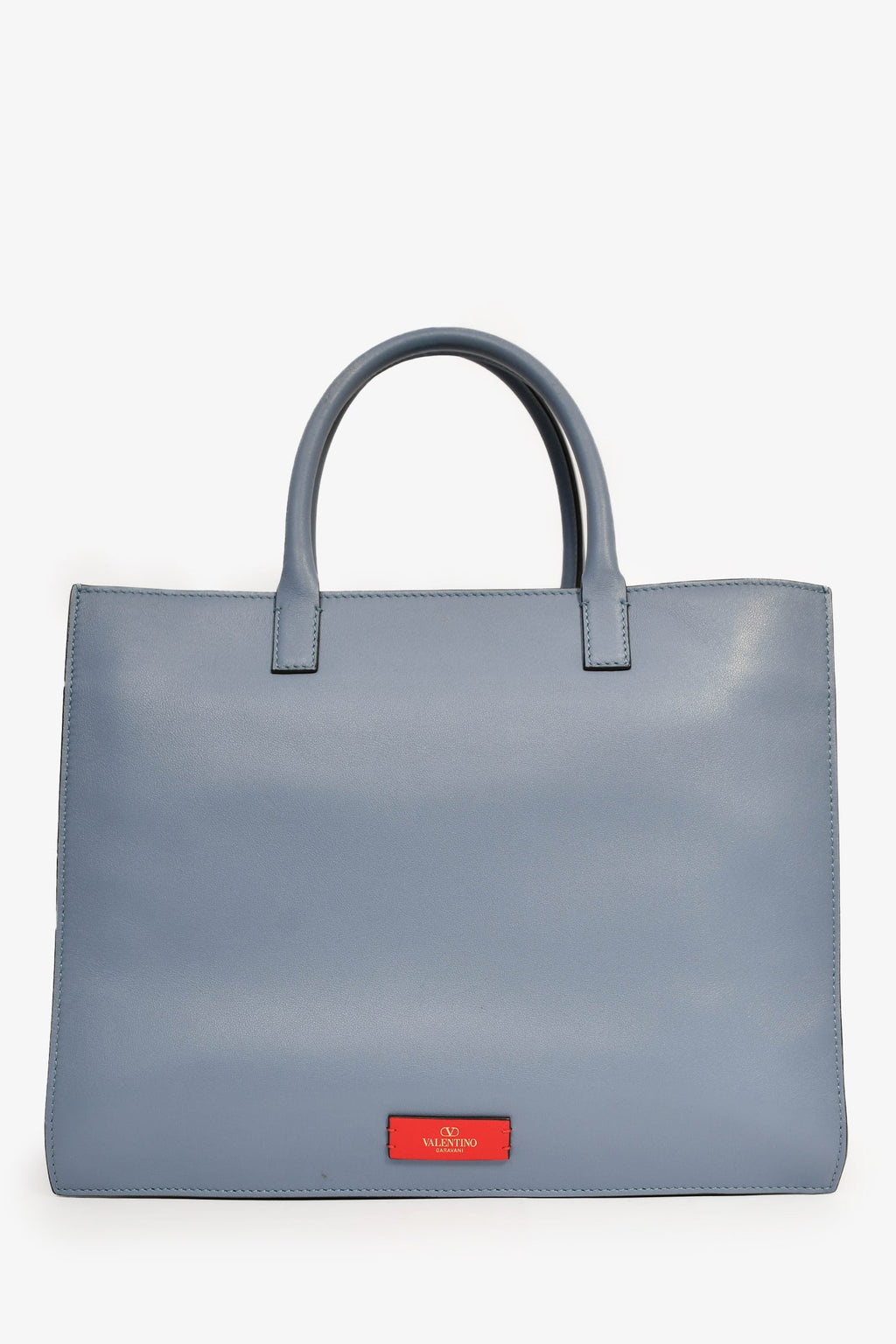 Valentino Blue Smooth Leather 'V' Logo Tote