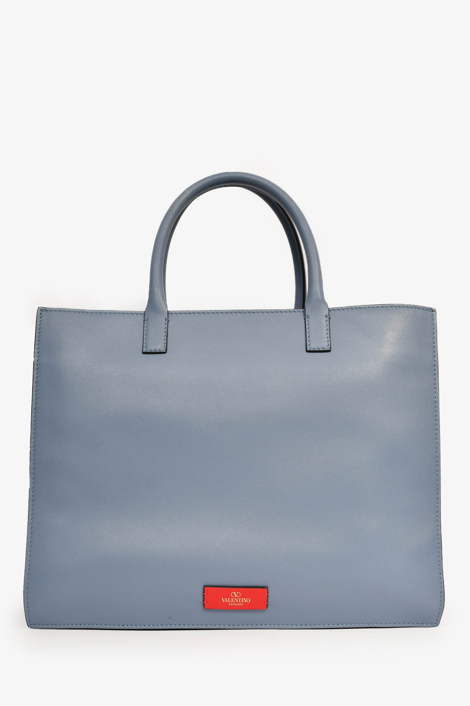 Valentino Blue Smooth Leather 'V' Logo Tote
