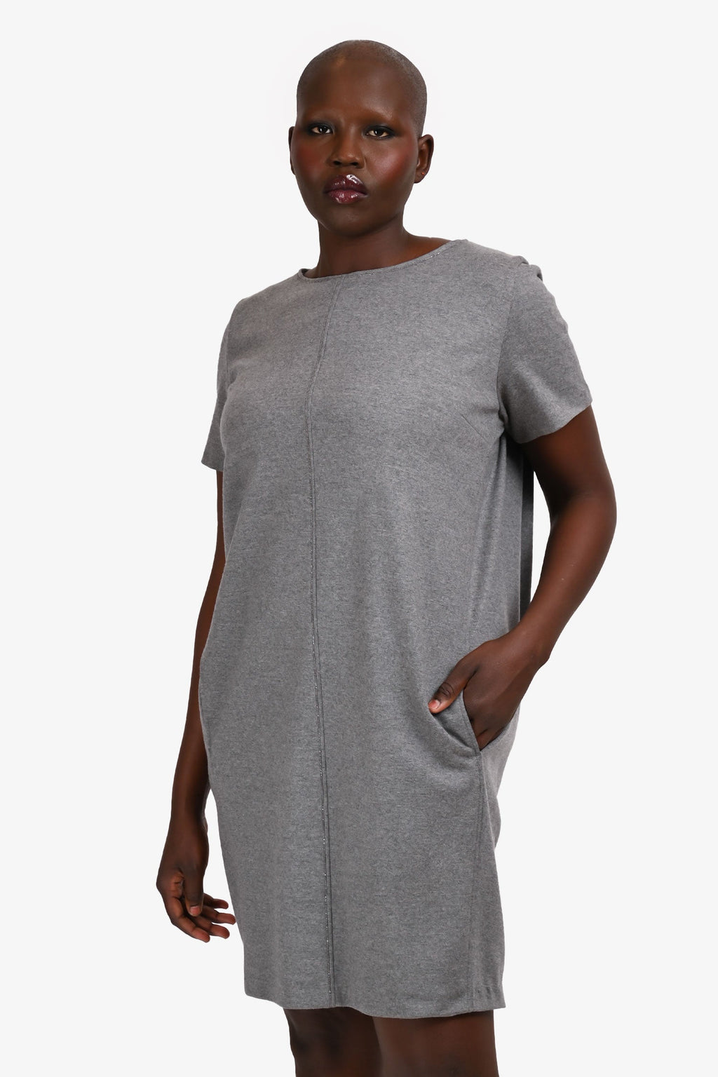 Brunello Cucinelli Grey Wool Beaded Dress Size L