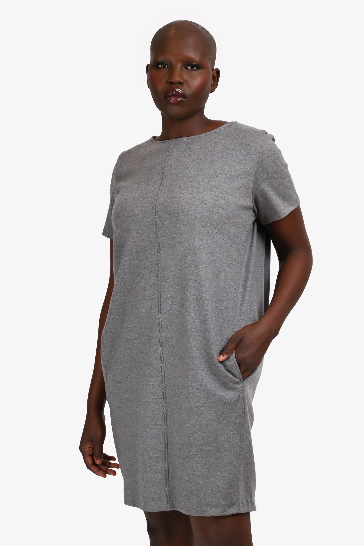 Brunello Cucinelli Grey Wool Beaded Dress Size L