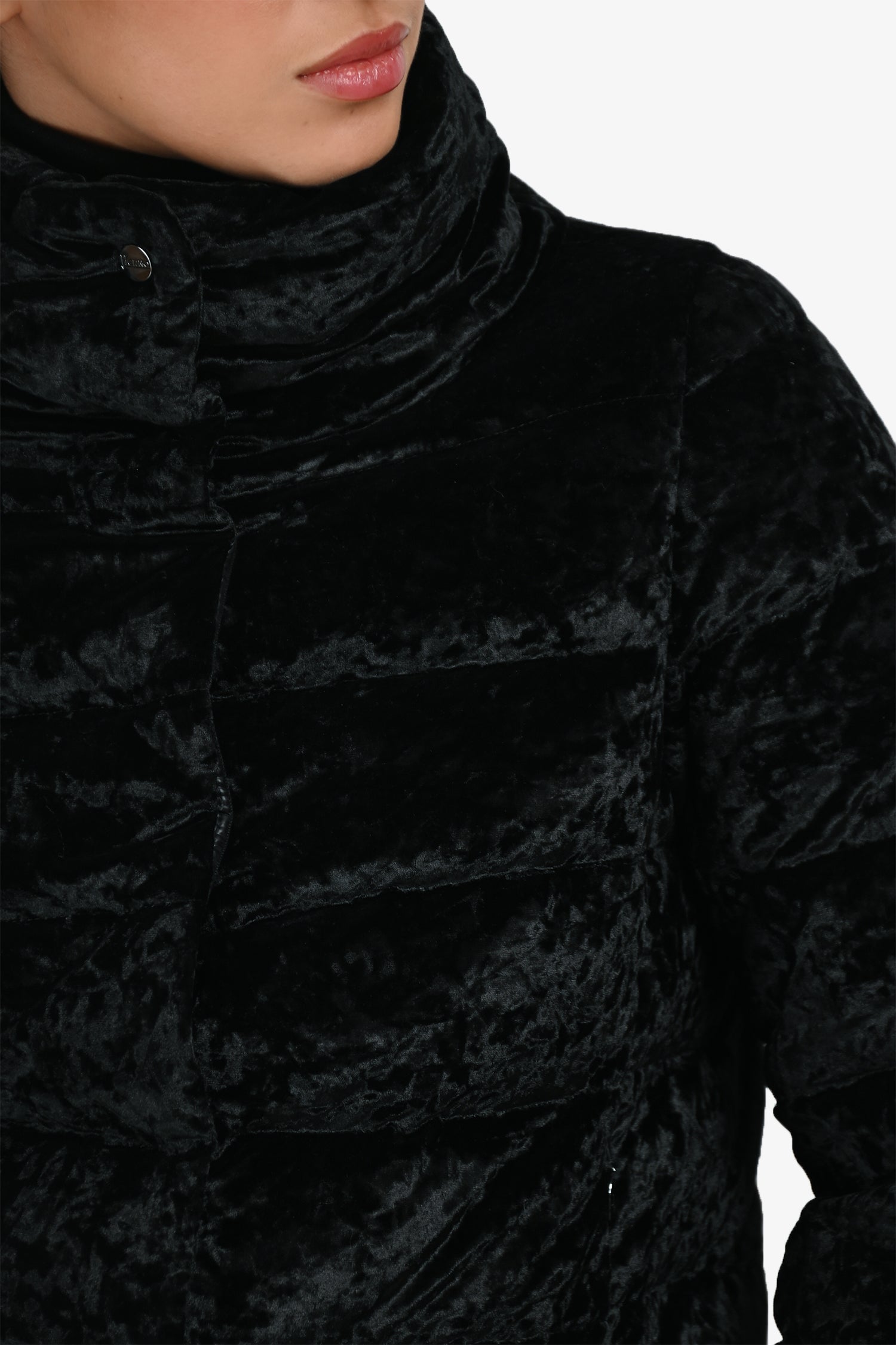 Herno Black Crushed Velvet Puffer Jacket Size 36
