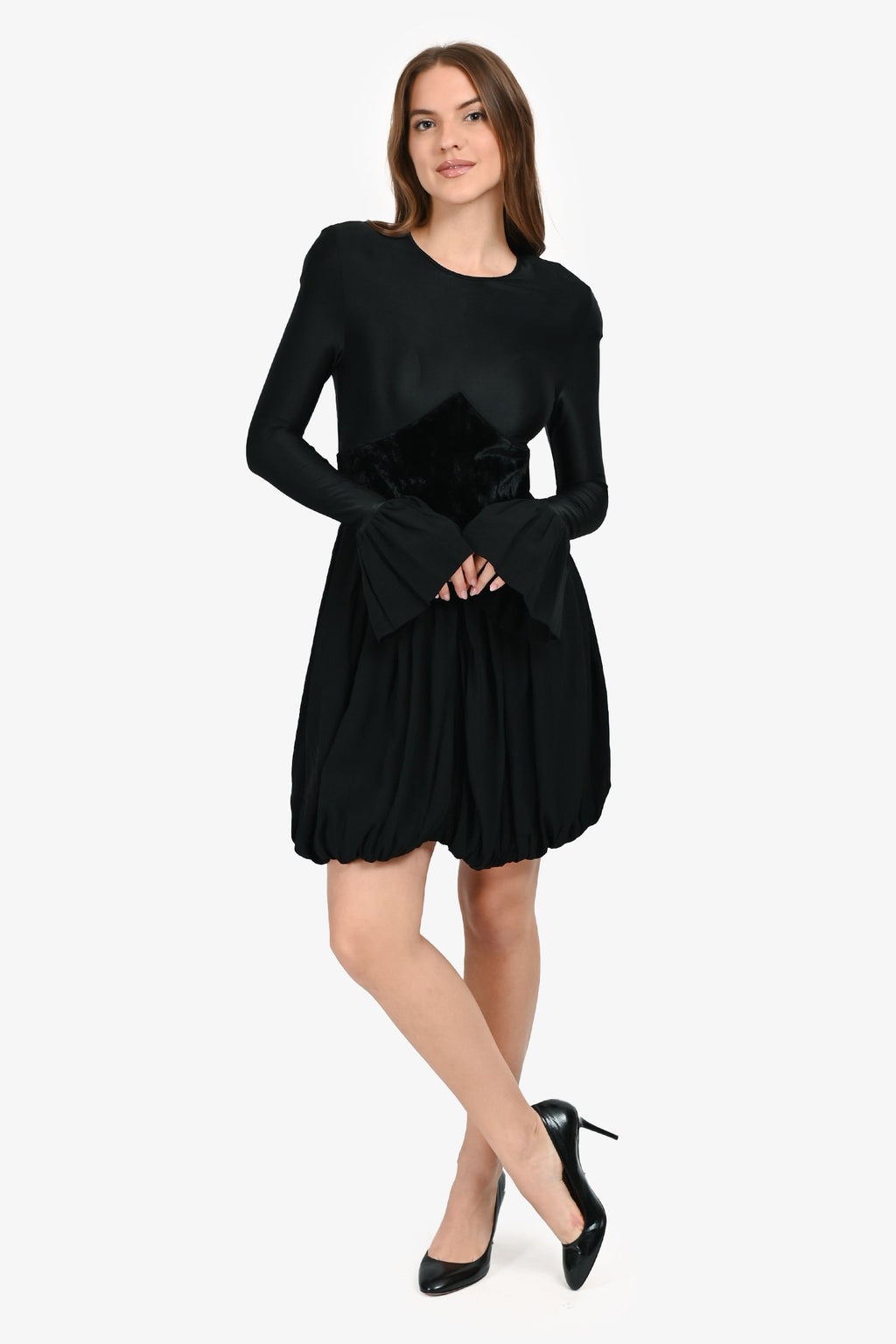 Paco Rabbane Black Bubble Hem Long Sleeve Mini Dress Size 38