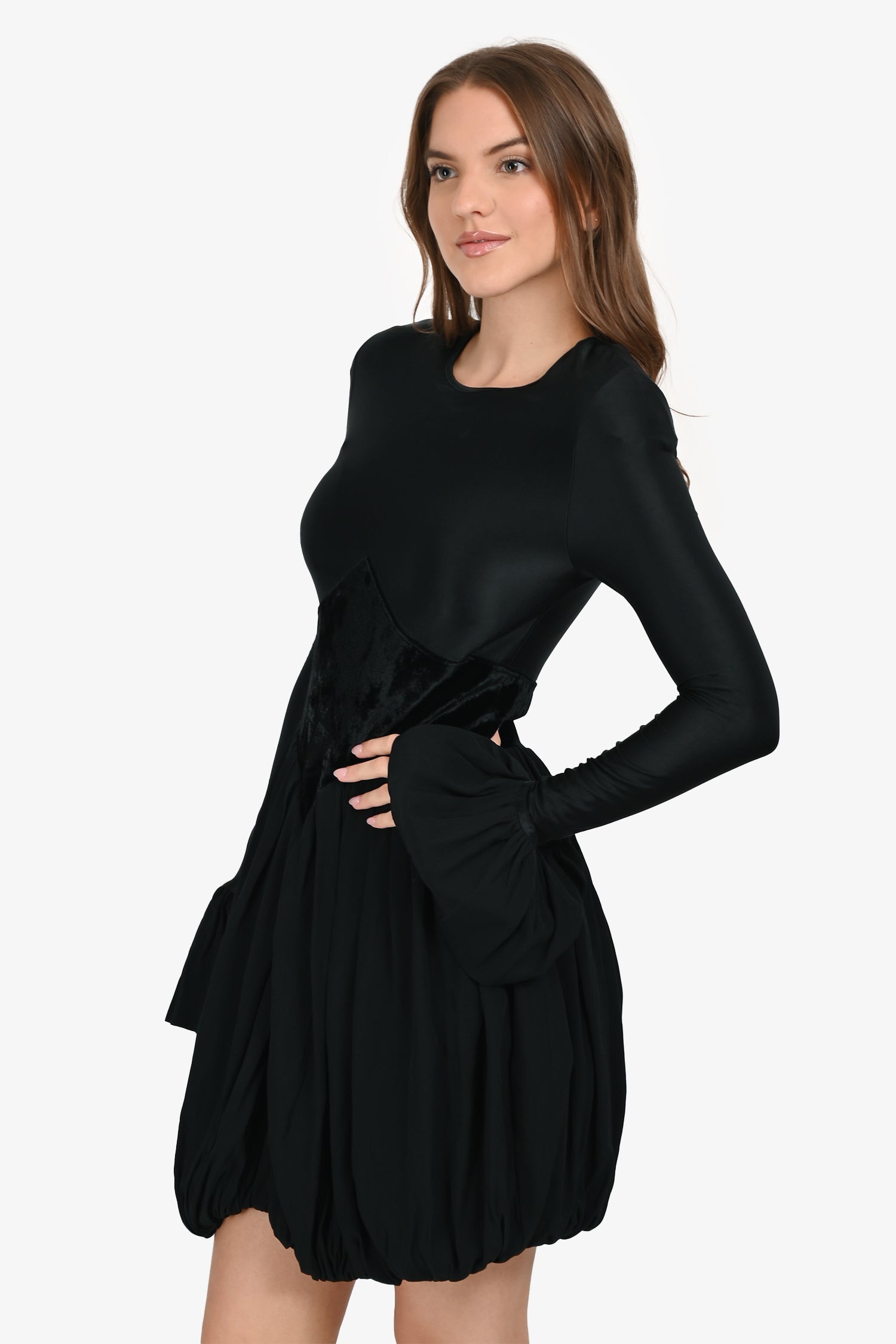 Paco Rabbane Black Bubble Hem Long Sleeve Mini Dress Size 38