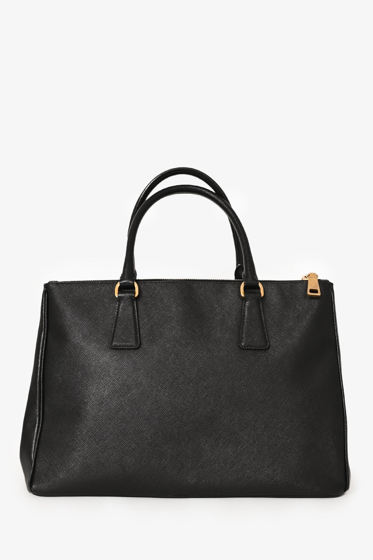Prada Black Saffiano Leather Double Zip Galleria Tote with Strap