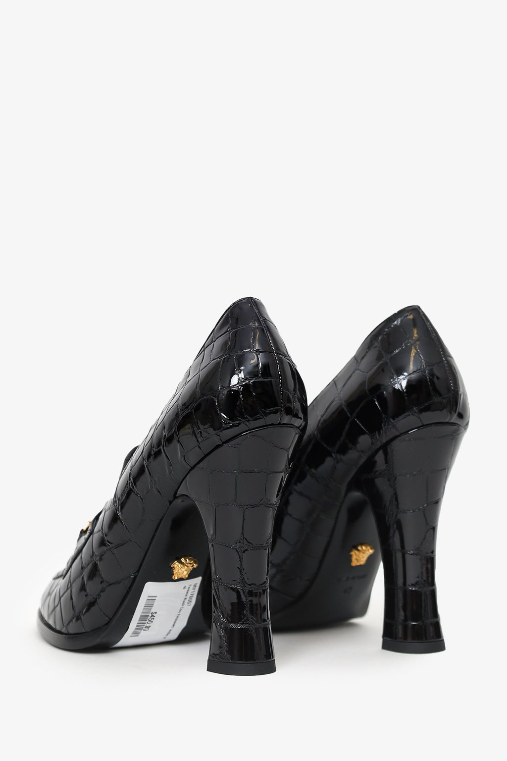 Versace Black Croc Embossed Leather Heeled Loafers Size 40
